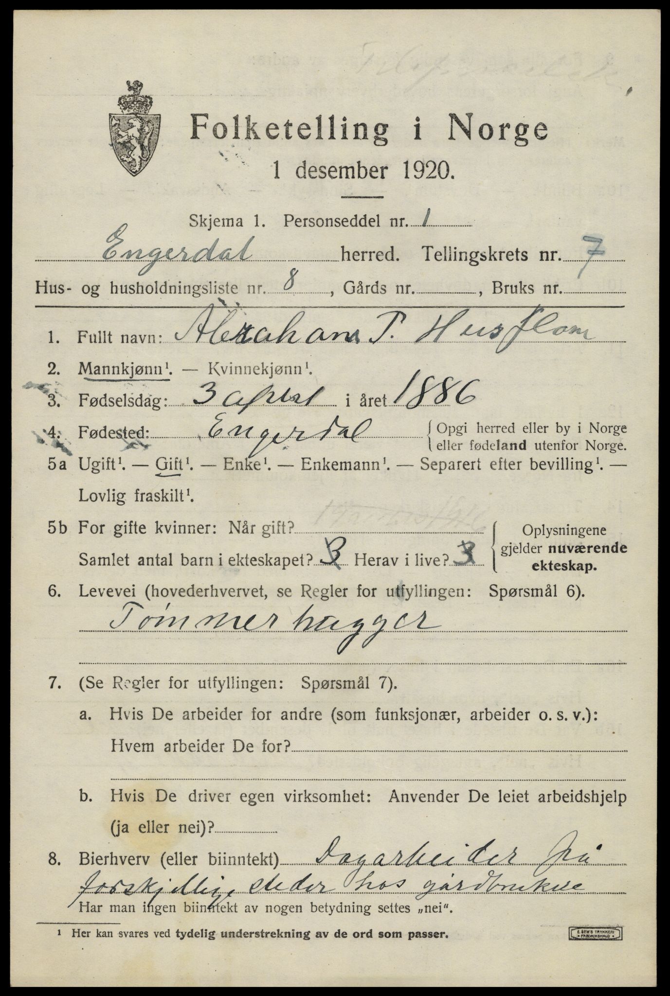 SAH, 1920 census for Engerdal, 1920, p. 3047