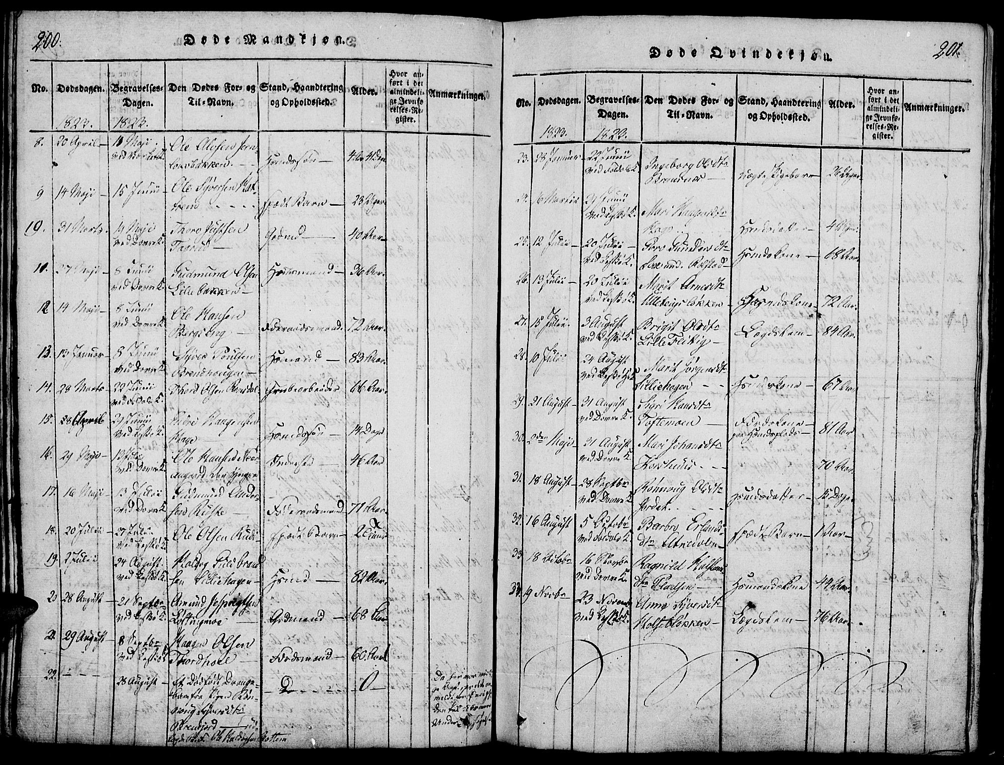 Lesja prestekontor, SAH/PREST-068/H/Ha/Haa/L0004: Parish register (official) no. 4, 1820-1829, p. 200-201