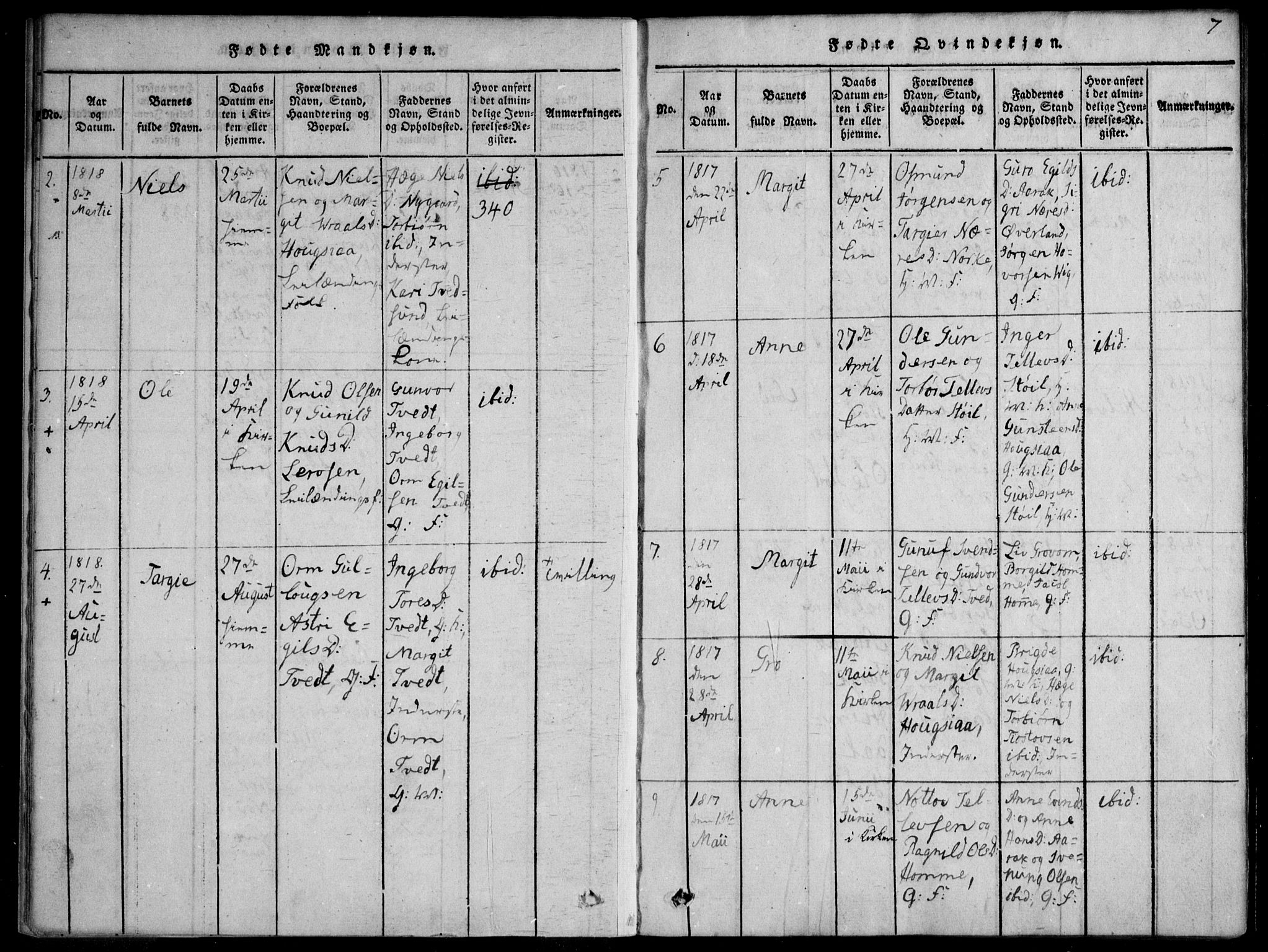 Nissedal kirkebøker, SAKO/A-288/F/Fb/L0001: Parish register (official) no. II 1, 1814-1845, p. 7