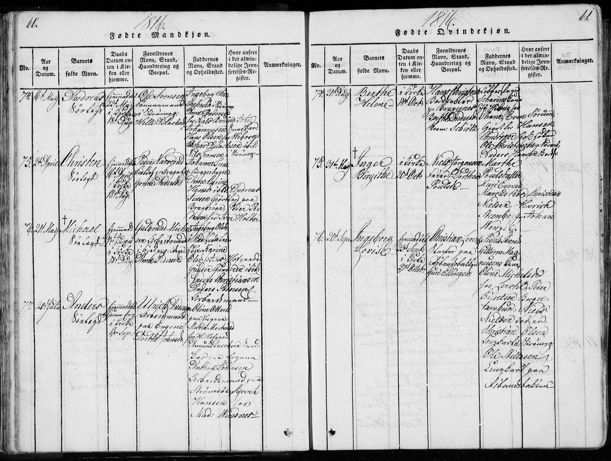 Bragernes kirkebøker, AV/SAKO-A-6/F/Fa/L0007: Parish register (official) no. I 7, 1815-1829, p. 60-61