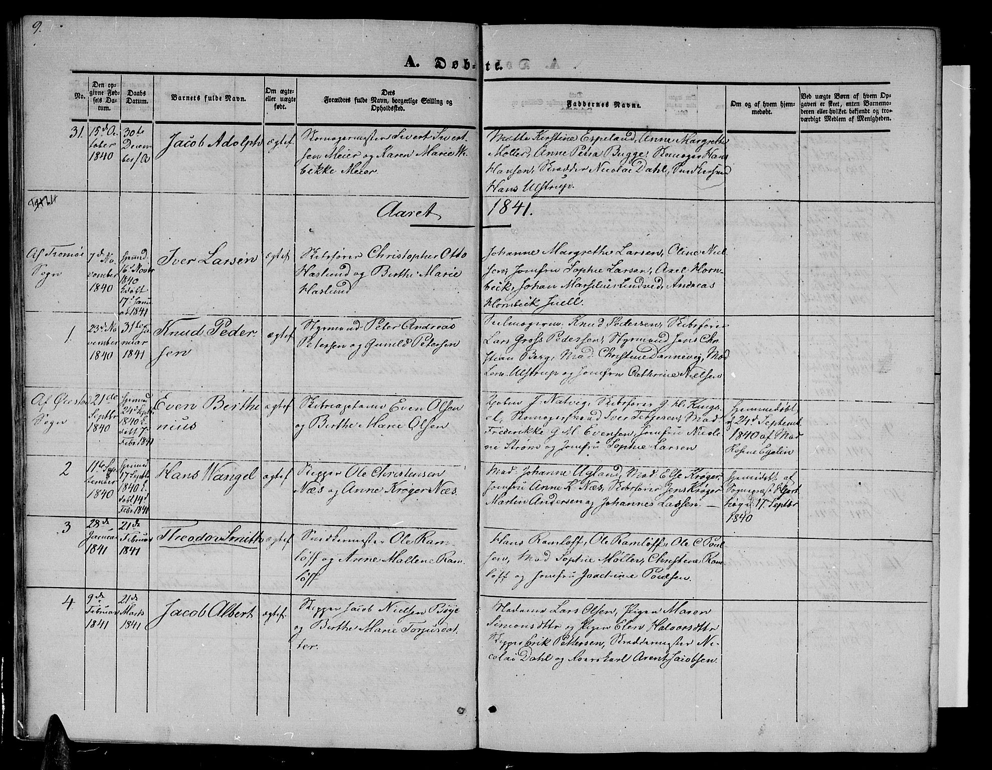 Arendal sokneprestkontor, Trefoldighet, SAK/1111-0040/F/Fb/L0002: Parish register (copy) no. B 2, 1838-1860, p. 9