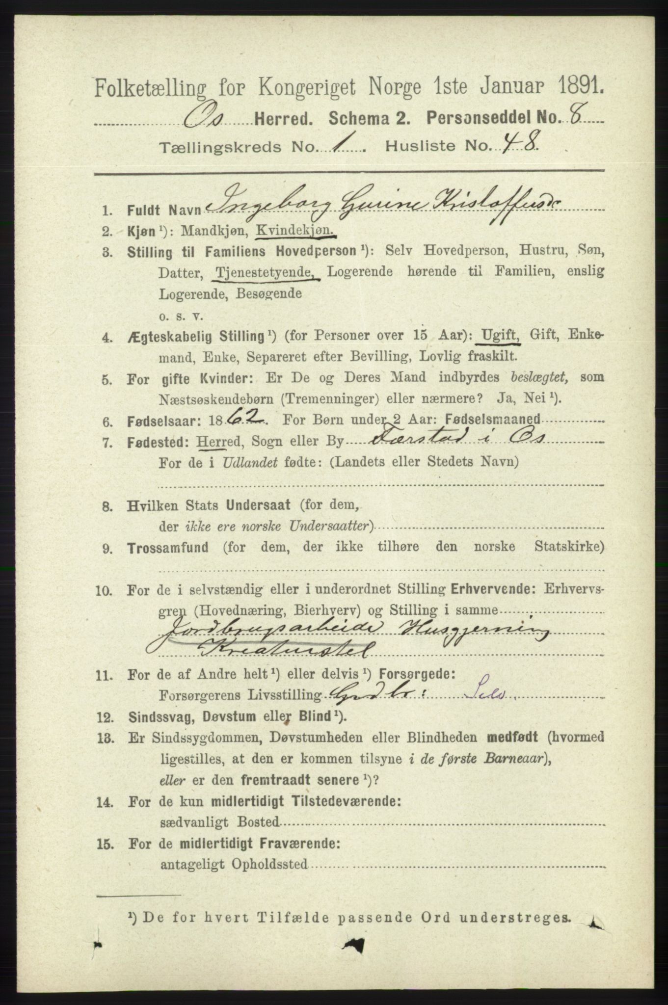 RA, 1891 census for 1243 Os, 1891, p. 352