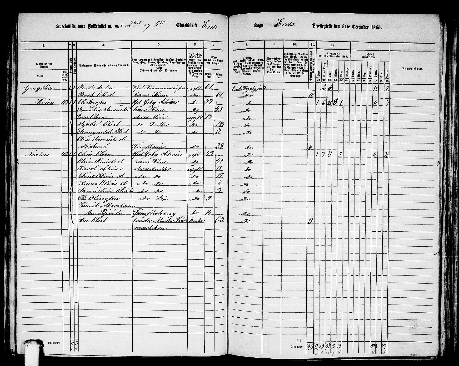 RA, 1865 census for Eid, 1865, p. 115