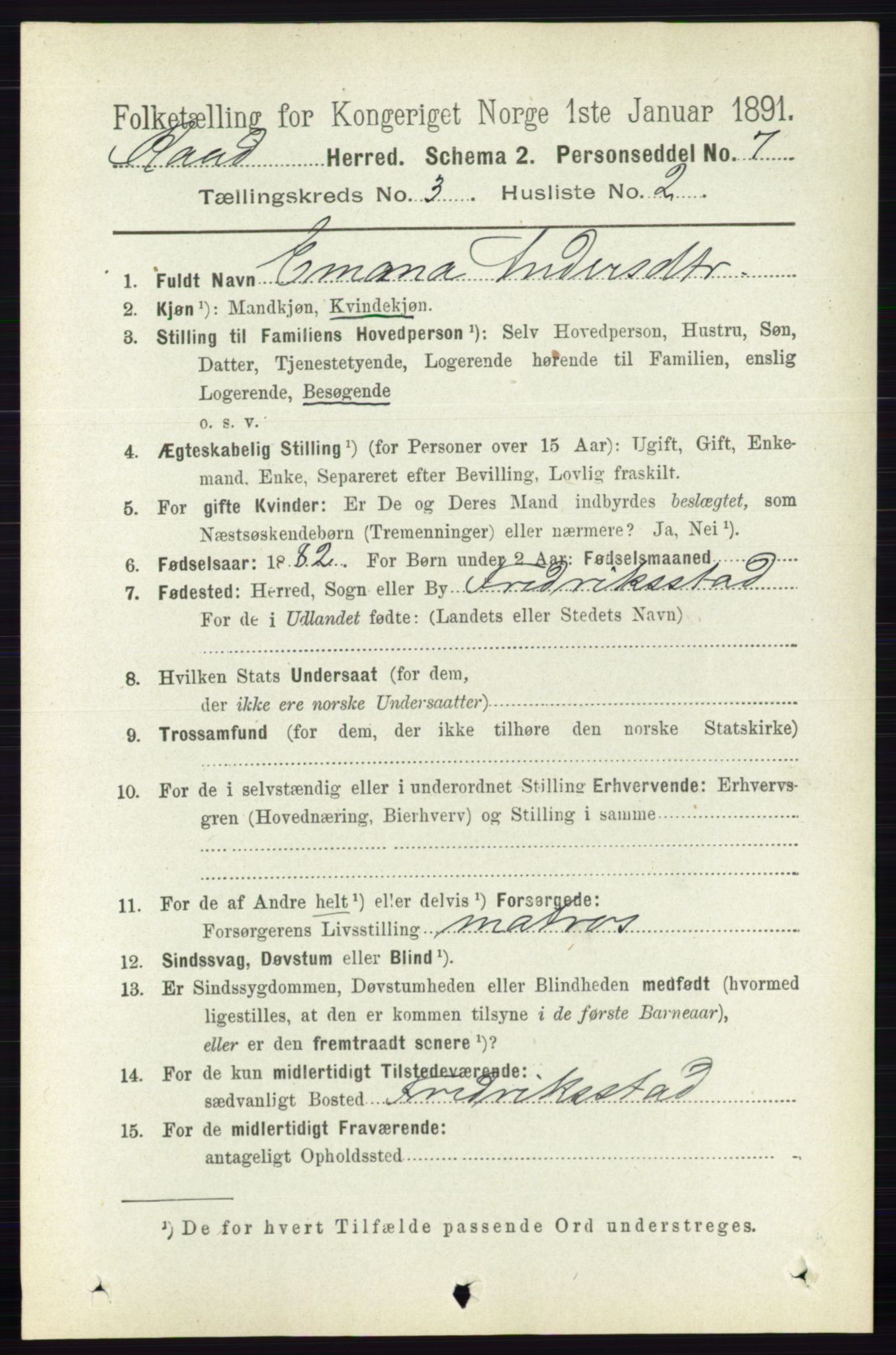 RA, 1891 census for 0135 Råde, 1891, p. 1217