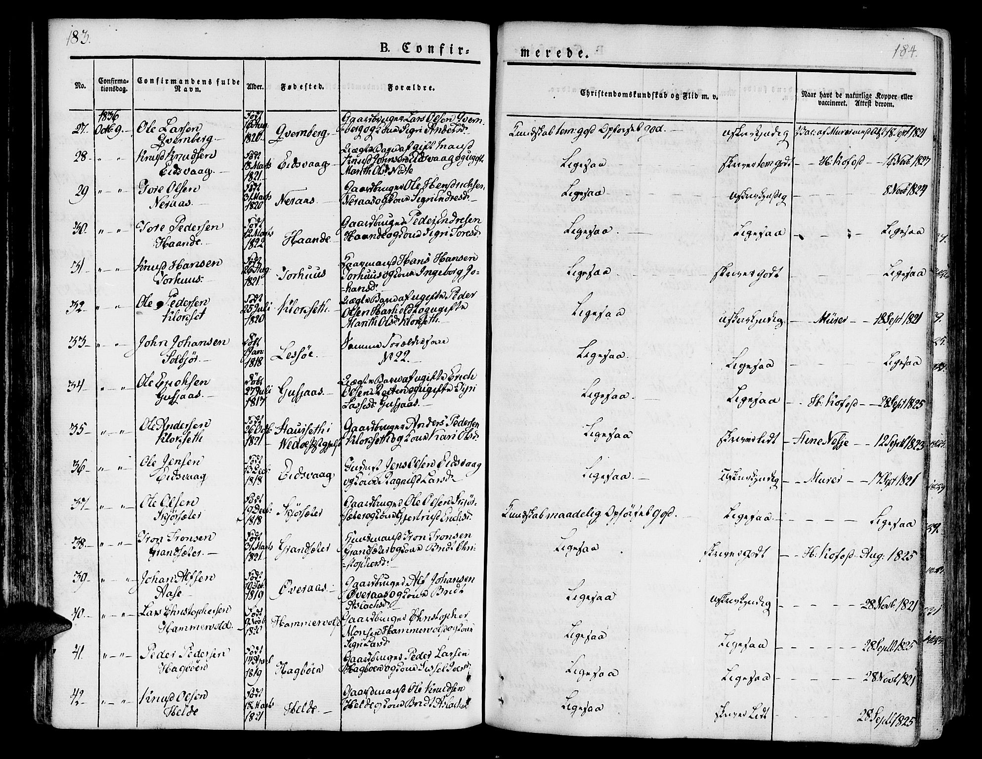 Ministerialprotokoller, klokkerbøker og fødselsregistre - Møre og Romsdal, AV/SAT-A-1454/551/L0624: Parish register (official) no. 551A04, 1831-1845, p. 183-184