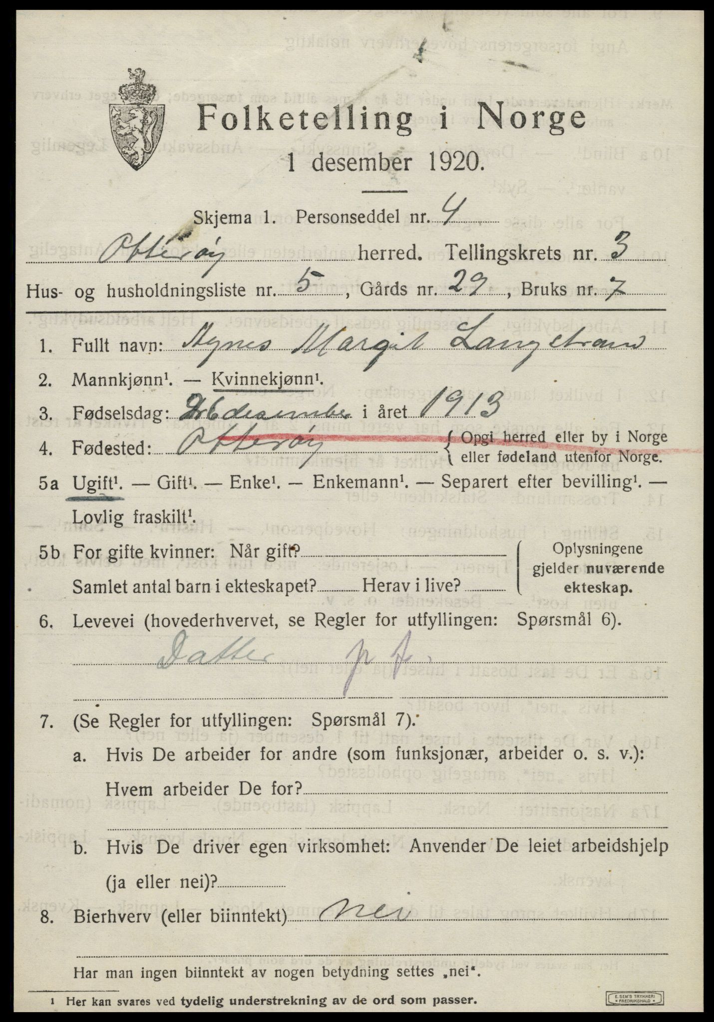 SAT, 1920 census for Otterøy, 1920, p. 1463