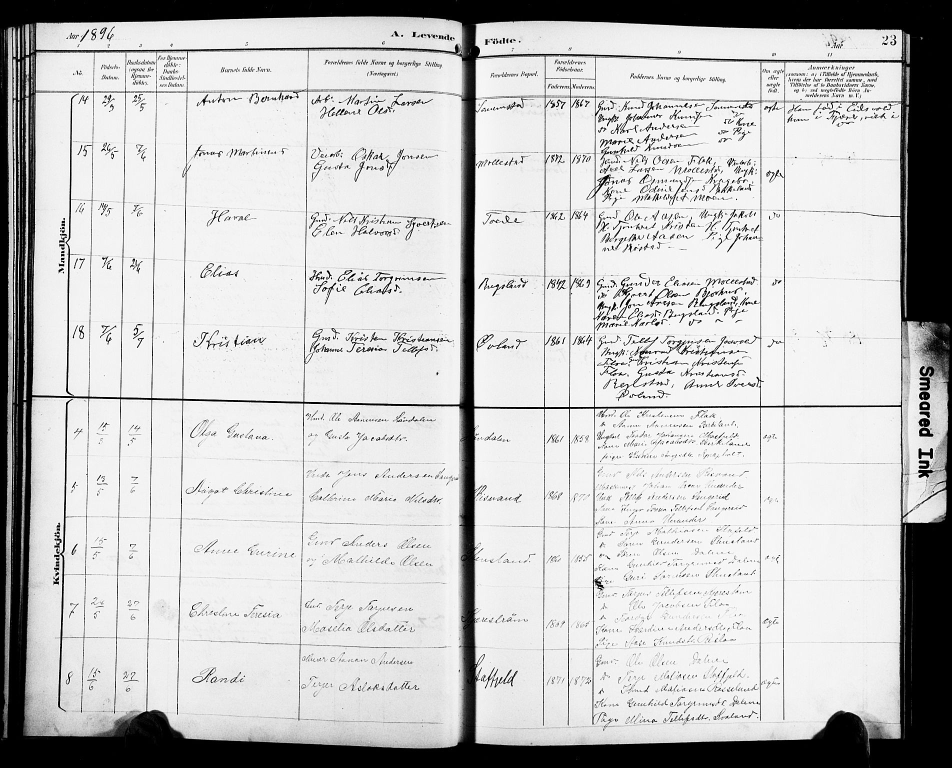 Birkenes sokneprestkontor, AV/SAK-1111-0004/F/Fb/L0004: Parish register (copy) no. B 4, 1893-1930, p. 23