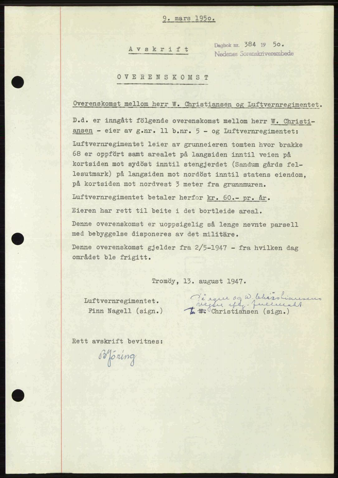 Nedenes sorenskriveri, AV/SAK-1221-0006/G/Gb/Gba/L0062: Mortgage book no. A14, 1949-1950, Diary no: : 384/1950