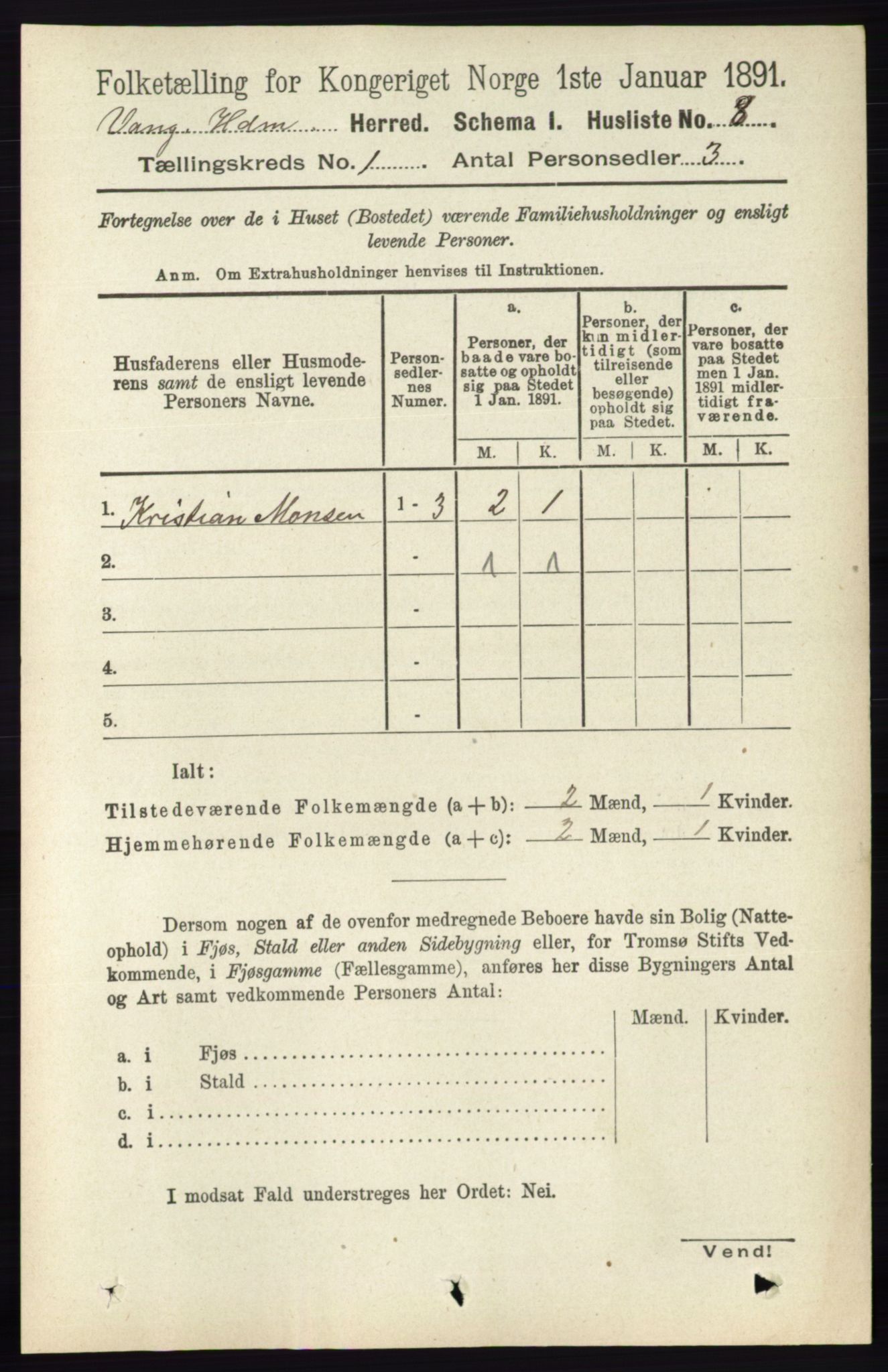 RA, 1891 census for 0414 Vang, 1891, p. 42