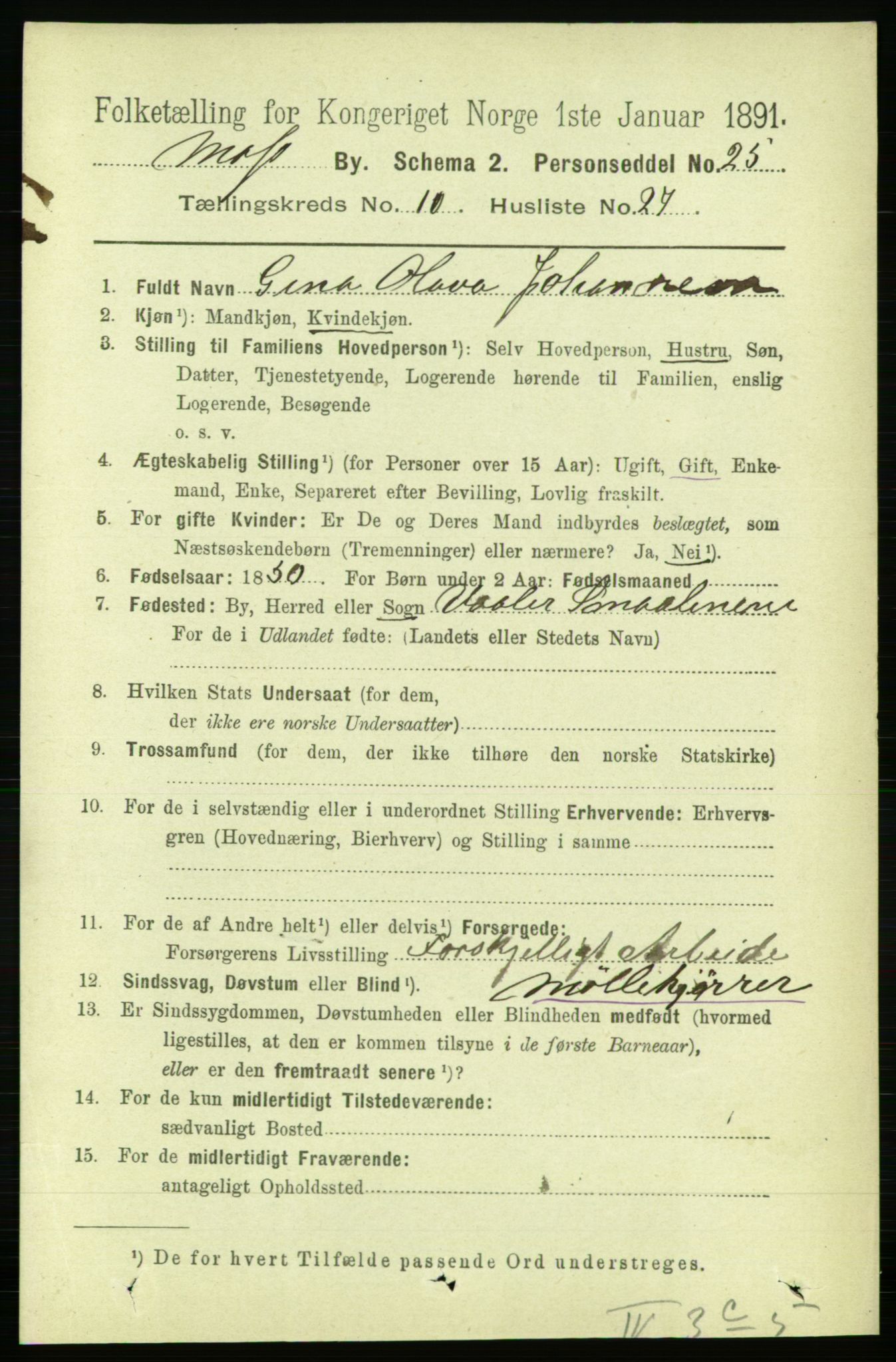 RA, 1891 census for 0104 Moss, 1891, p. 6014