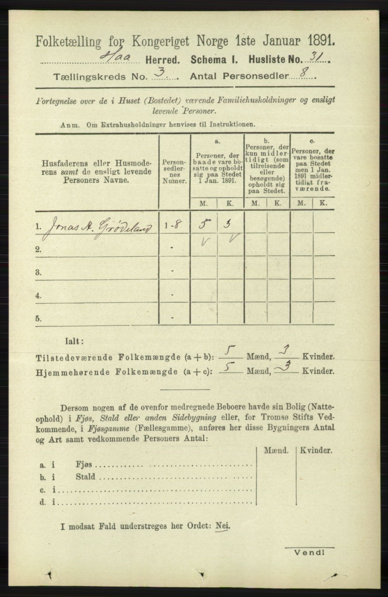 RA, 1891 census for 1119 Hå, 1891, p. 684