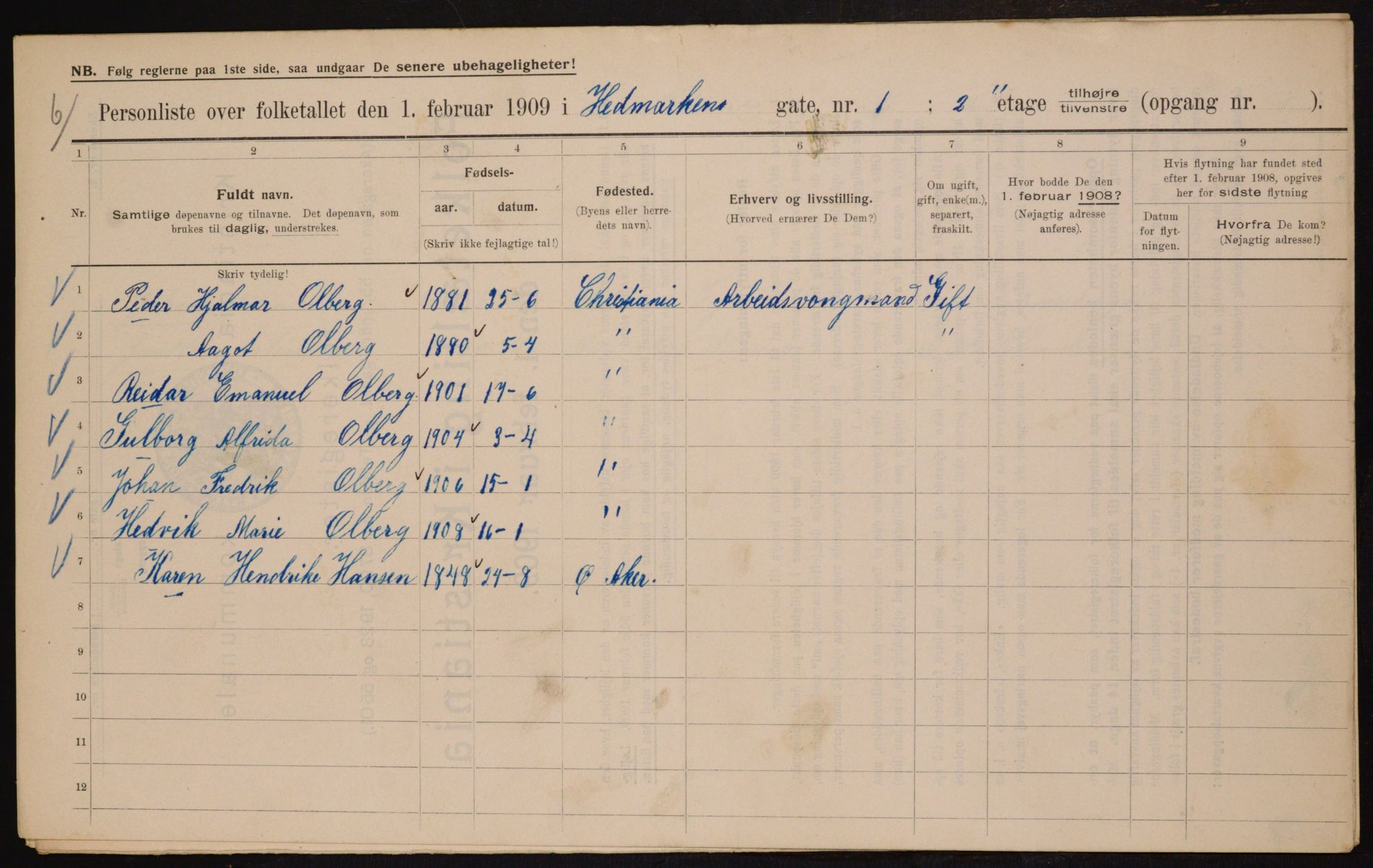 OBA, Municipal Census 1909 for Kristiania, 1909, p. 32368