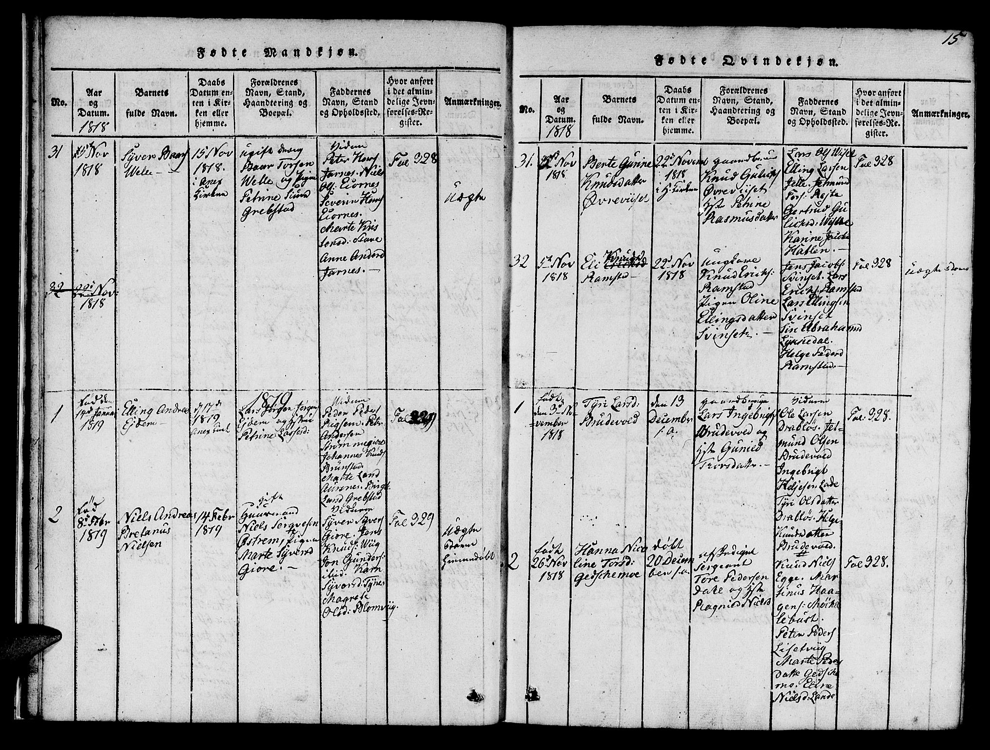 Ministerialprotokoller, klokkerbøker og fødselsregistre - Møre og Romsdal, SAT/A-1454/522/L0322: Parish register (copy) no. 522C01, 1816-1830, p. 15