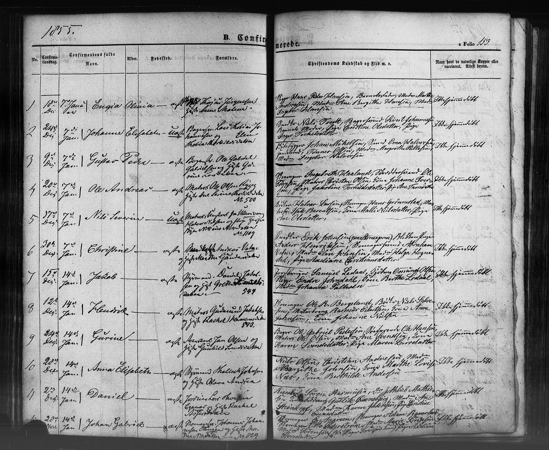 Domkirken sokneprestkontor, SAST/A-101812/001/30/30BB/L0009: Parish register (copy) no. B 9, 1850-1858, p. 153