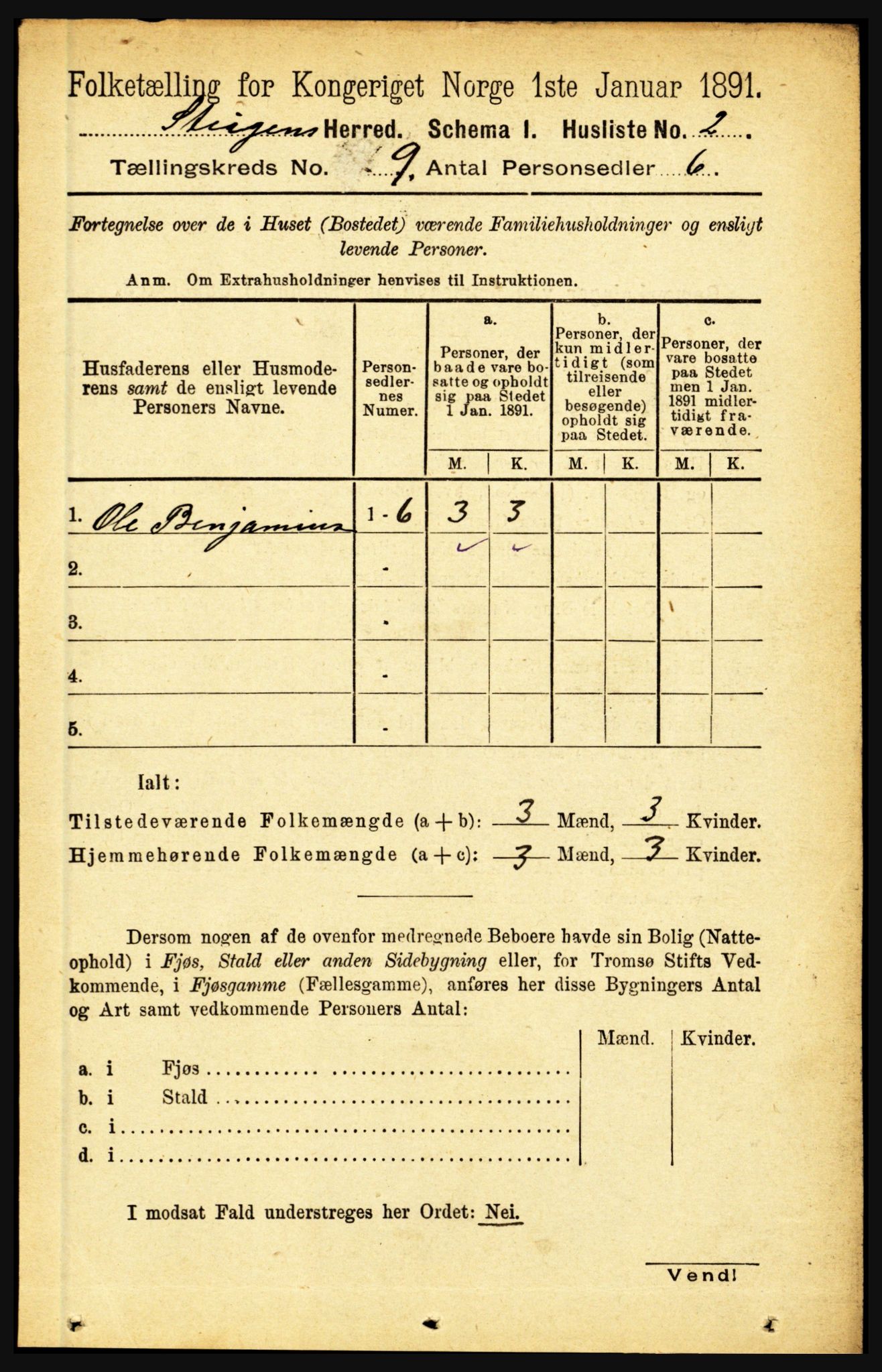 RA, 1891 census for 1848 Steigen, 1891, p. 2995