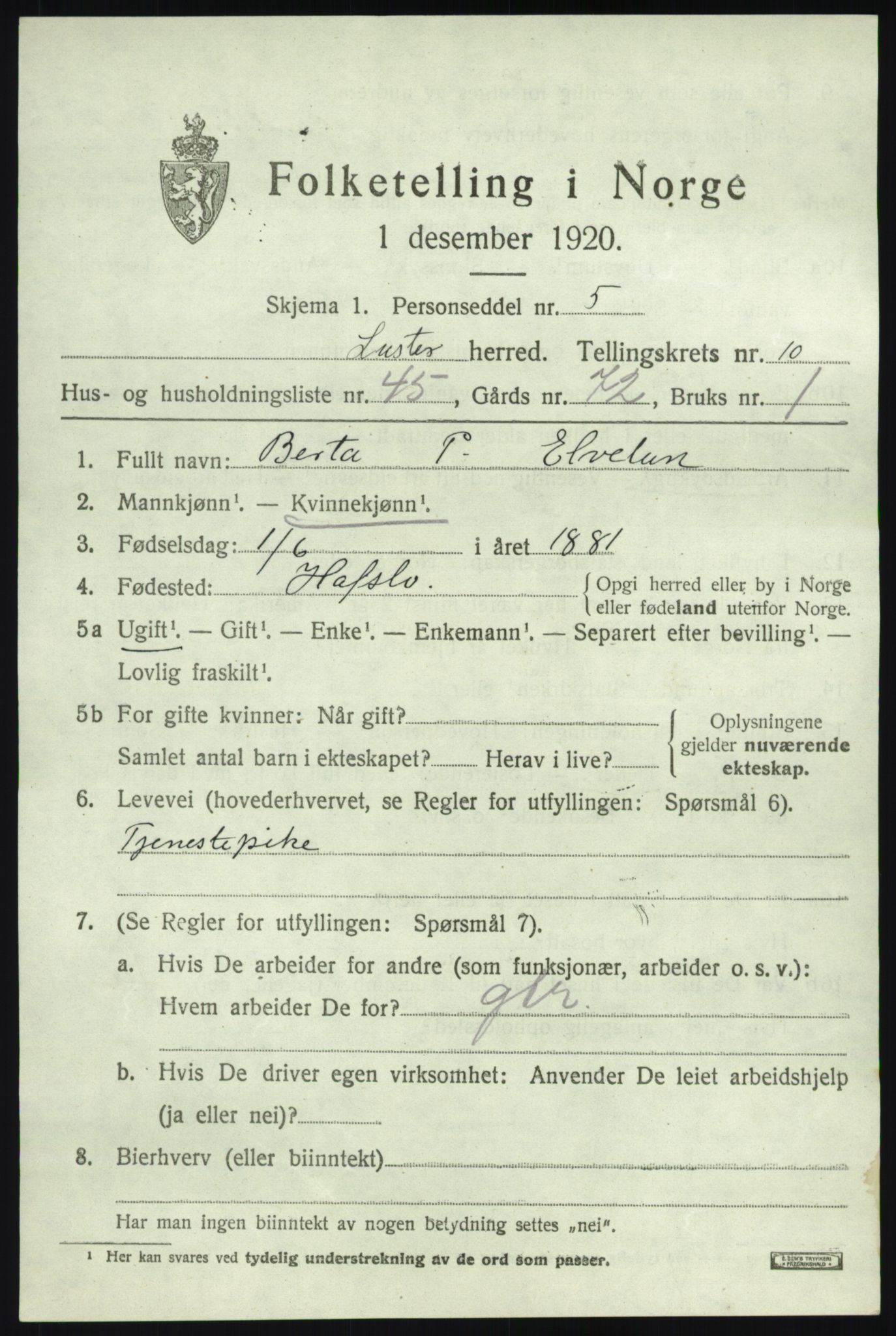 SAB, 1920 census for Luster, 1920, p. 5794