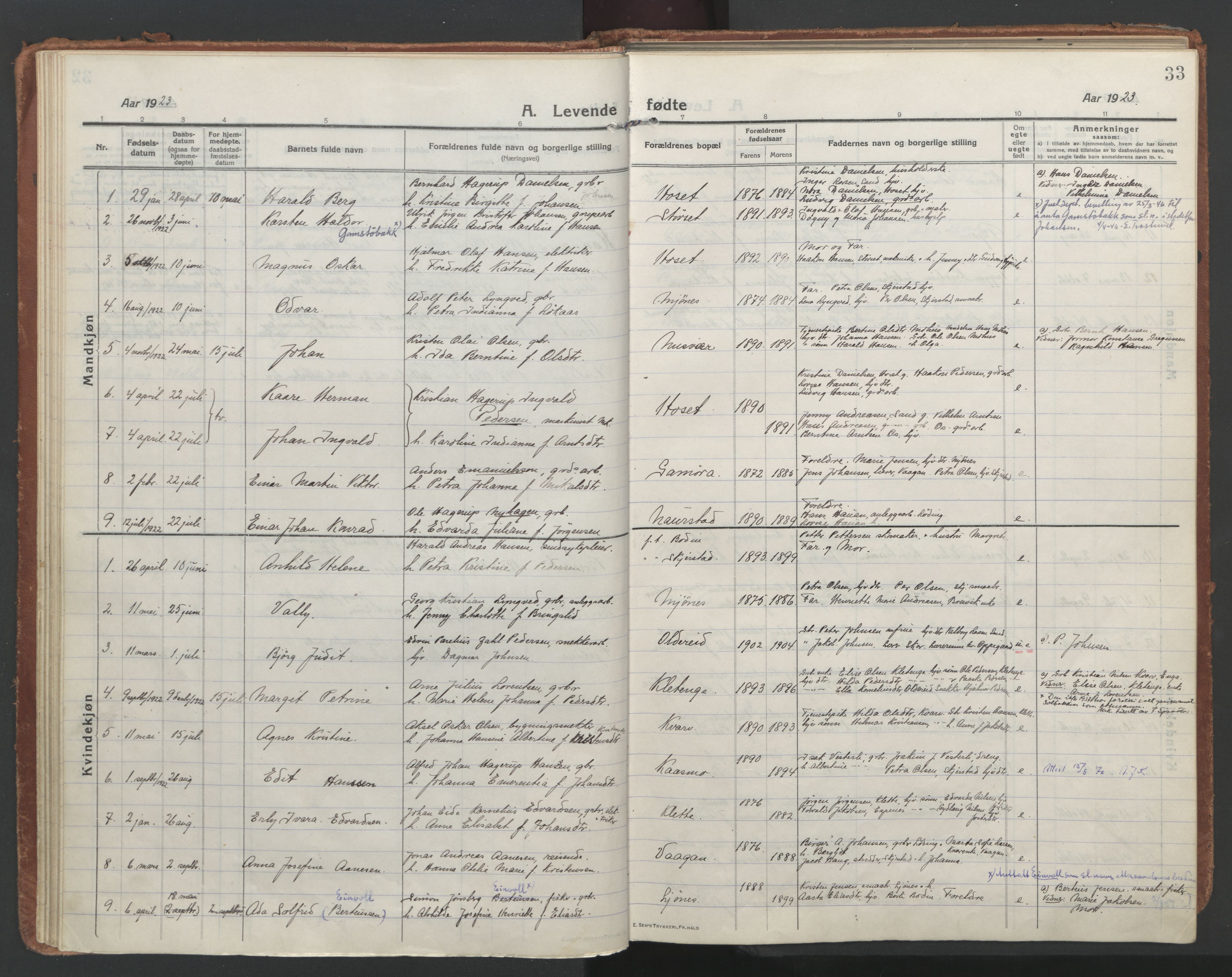 Ministerialprotokoller, klokkerbøker og fødselsregistre - Nordland, SAT/A-1459/852/L0748: Parish register (official) no. 852A18, 1913-1932, p. 33