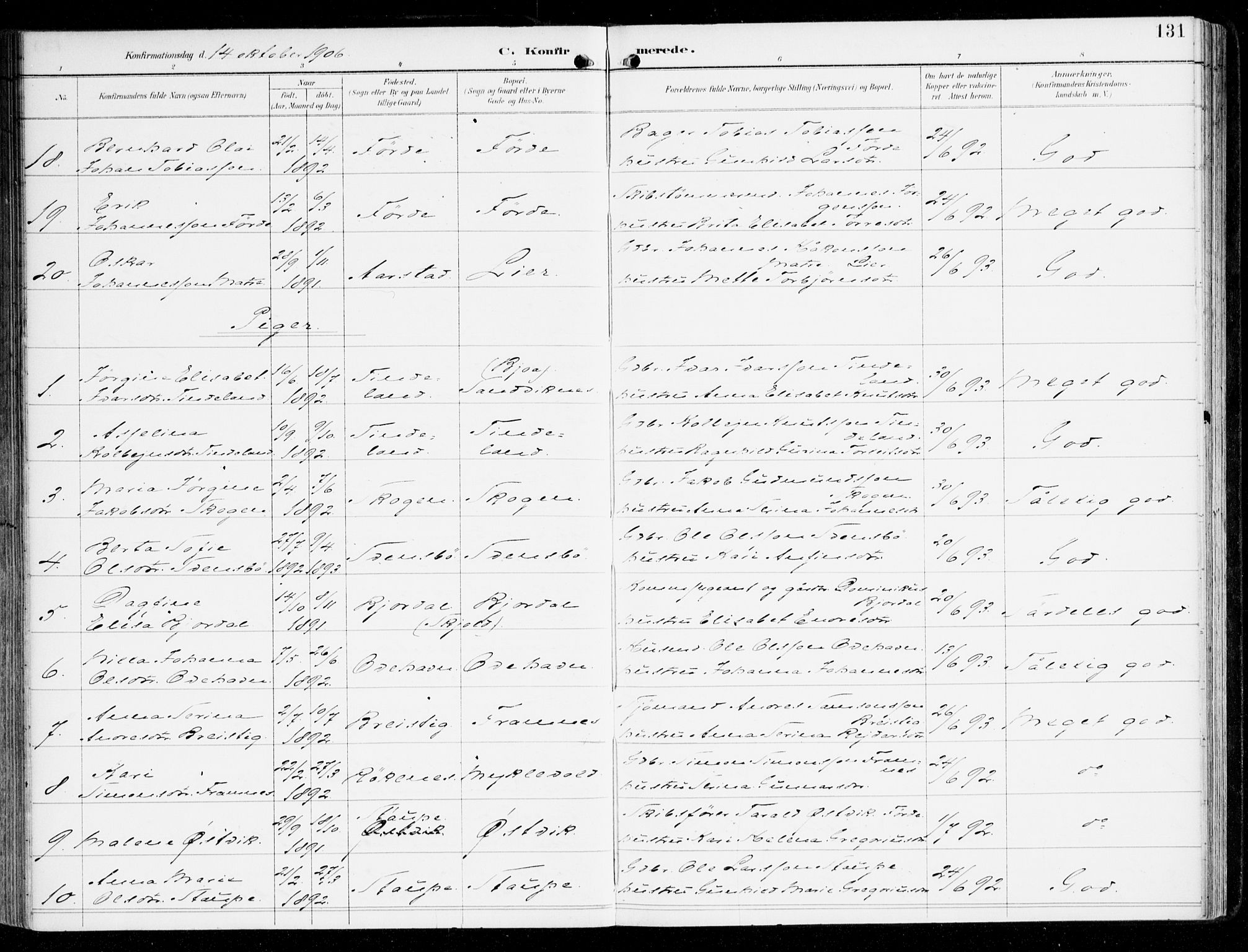 Sveio Sokneprestembete, AV/SAB-A-78501/H/Haa: Parish register (official) no. D 2, 1894-1916, p. 131