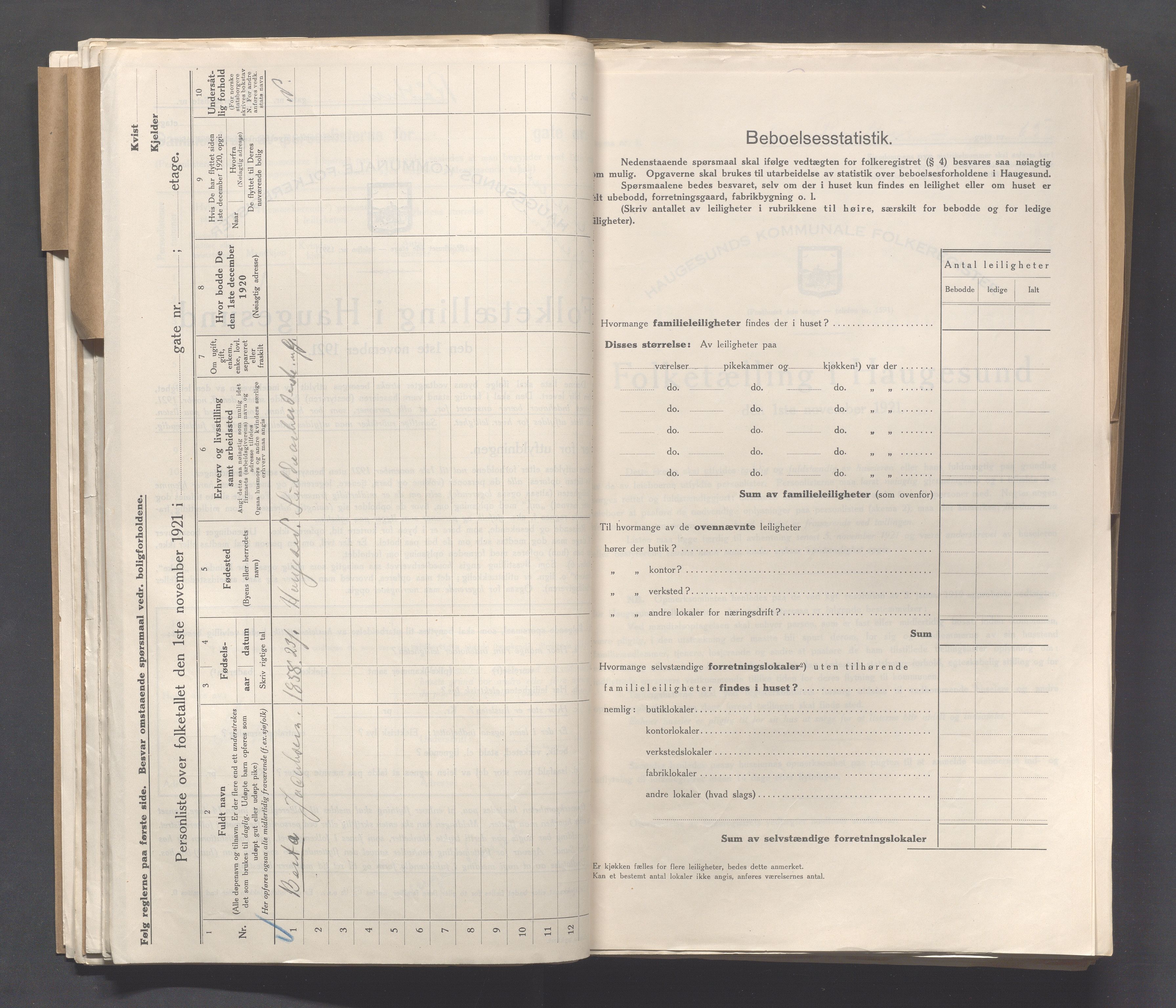 IKAR, Local census 1.11.1921 for Haugesund, 1921, p. 3240