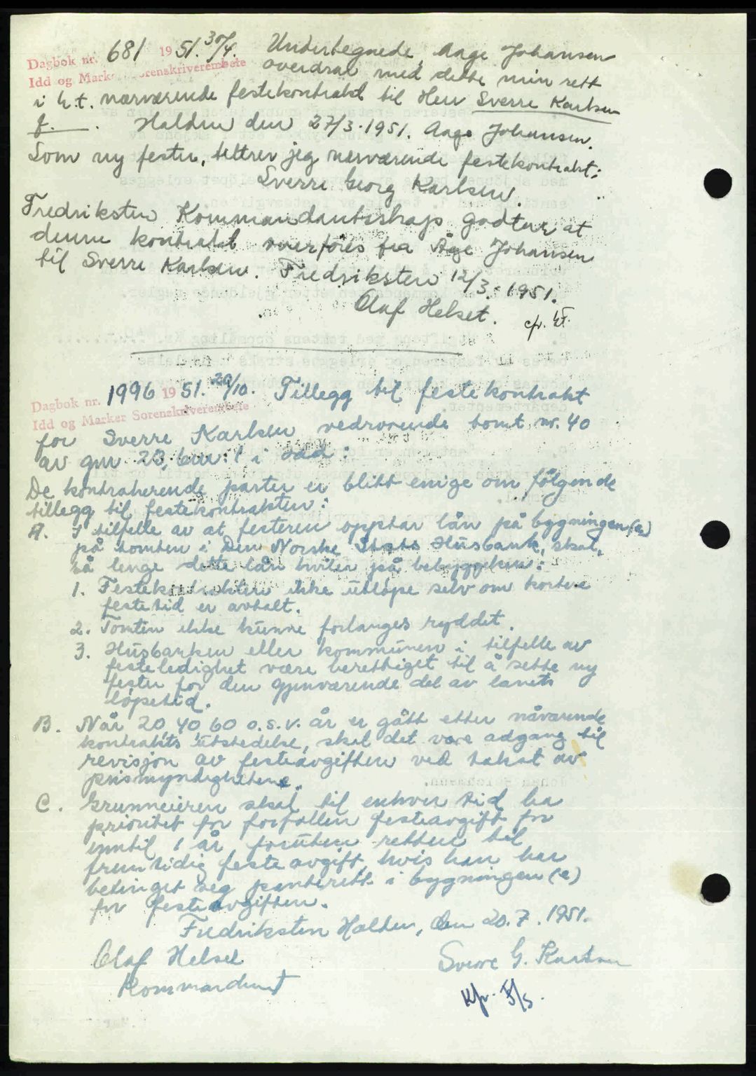 Idd og Marker sorenskriveri, AV/SAO-A-10283/G/Gb/Gbb/L0013: Mortgage book no. A13, 1949-1950, Diary no: : 681/1951