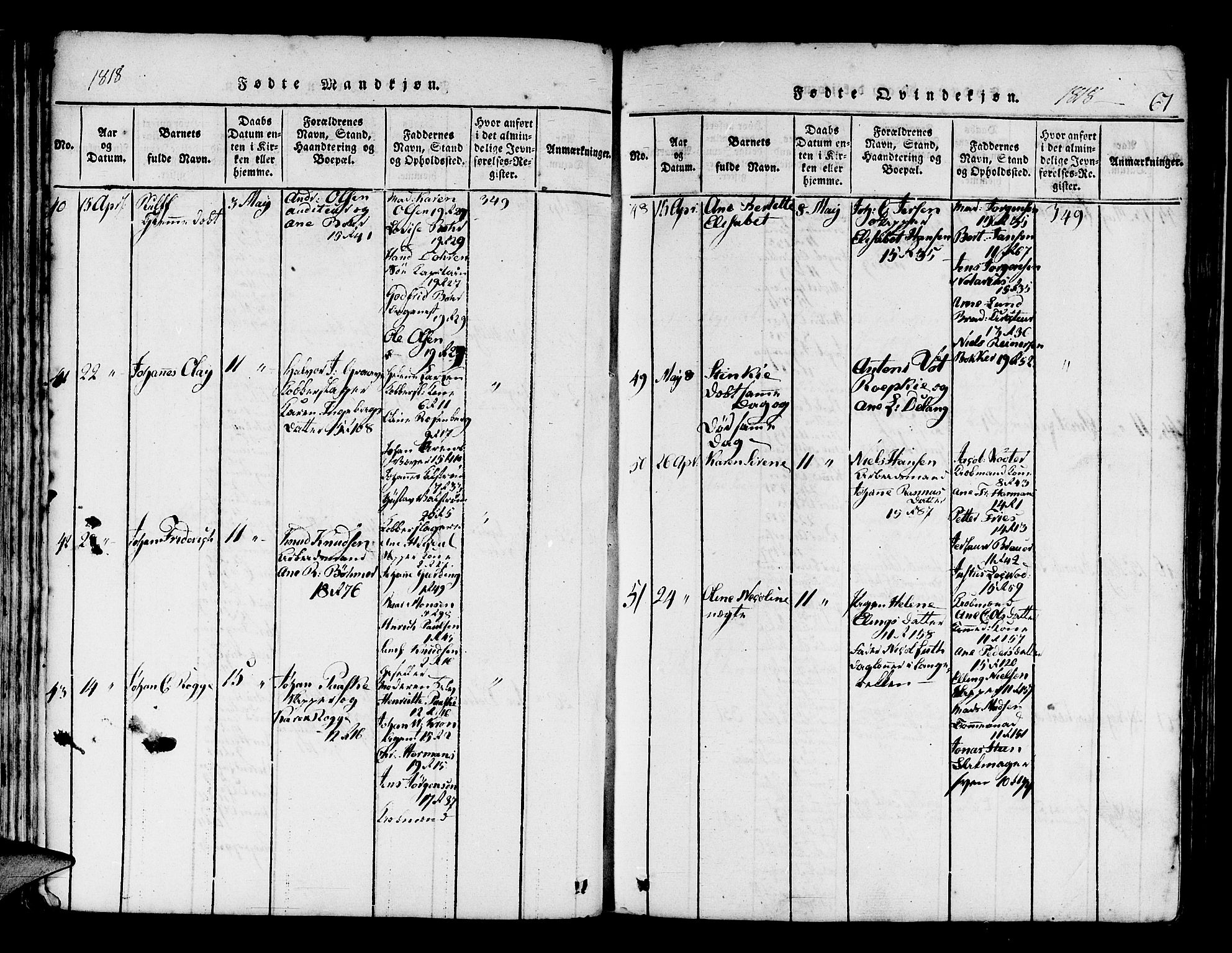 Domkirken sokneprestembete, AV/SAB-A-74801/H/Haa/L0010: Parish register (official) no. A 10, 1816-1821, p. 67