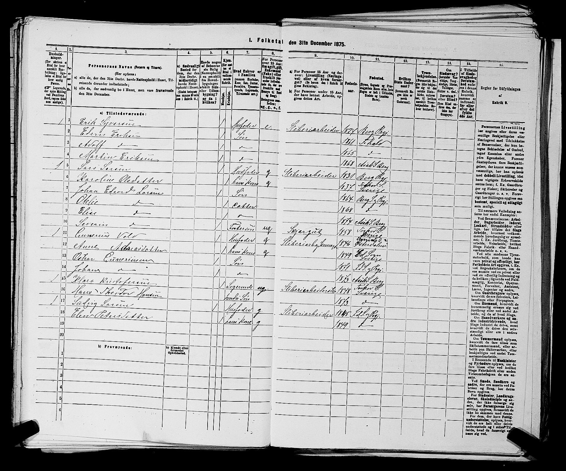 RA, 1875 census for 0116P Berg, 1875, p. 708