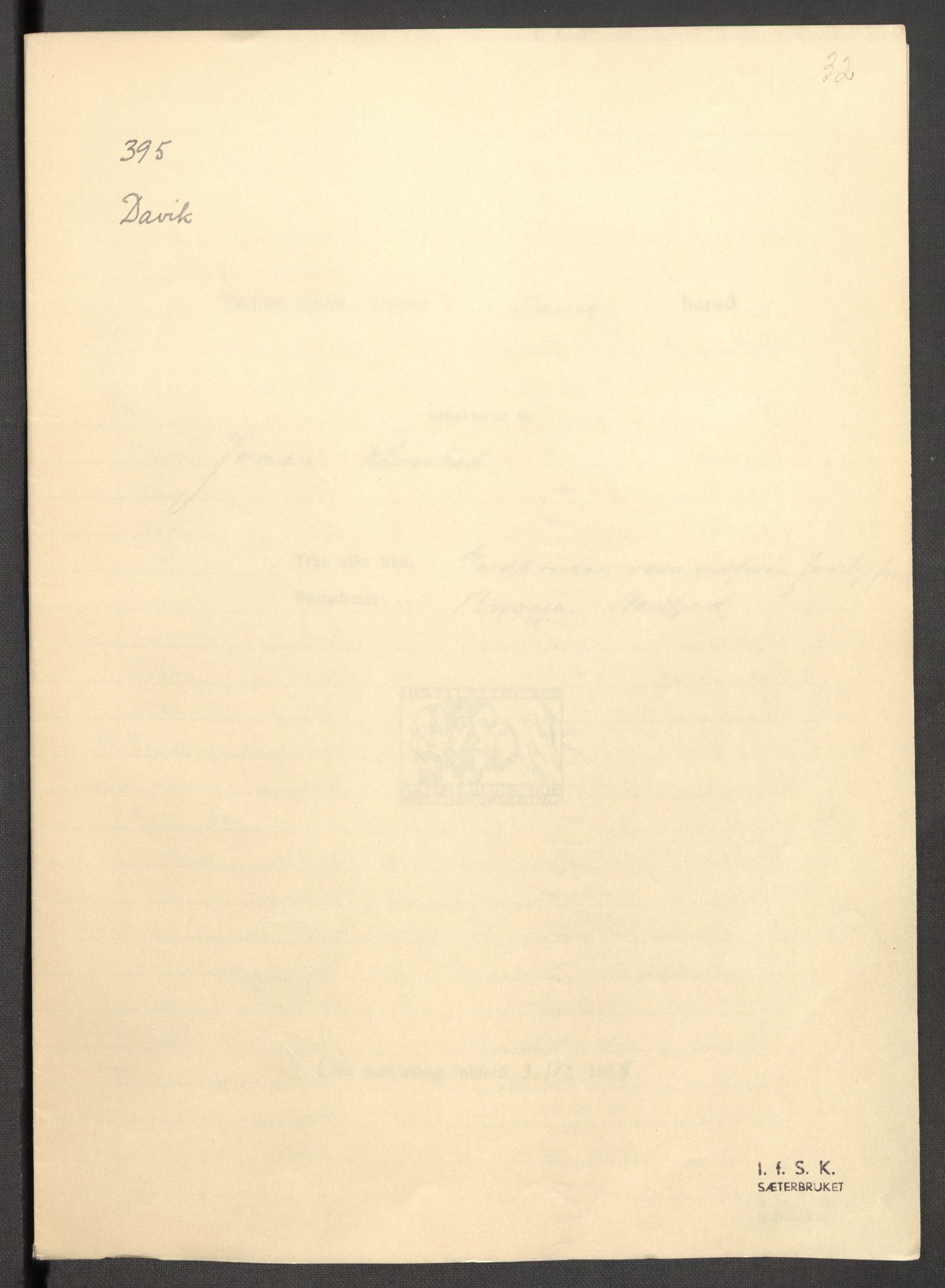 Instituttet for sammenlignende kulturforskning, RA/PA-0424/F/Fc/L0012/0001: Eske B12: / Sogn og Fjordane (perm XXXI), 1933-1937, p. 32