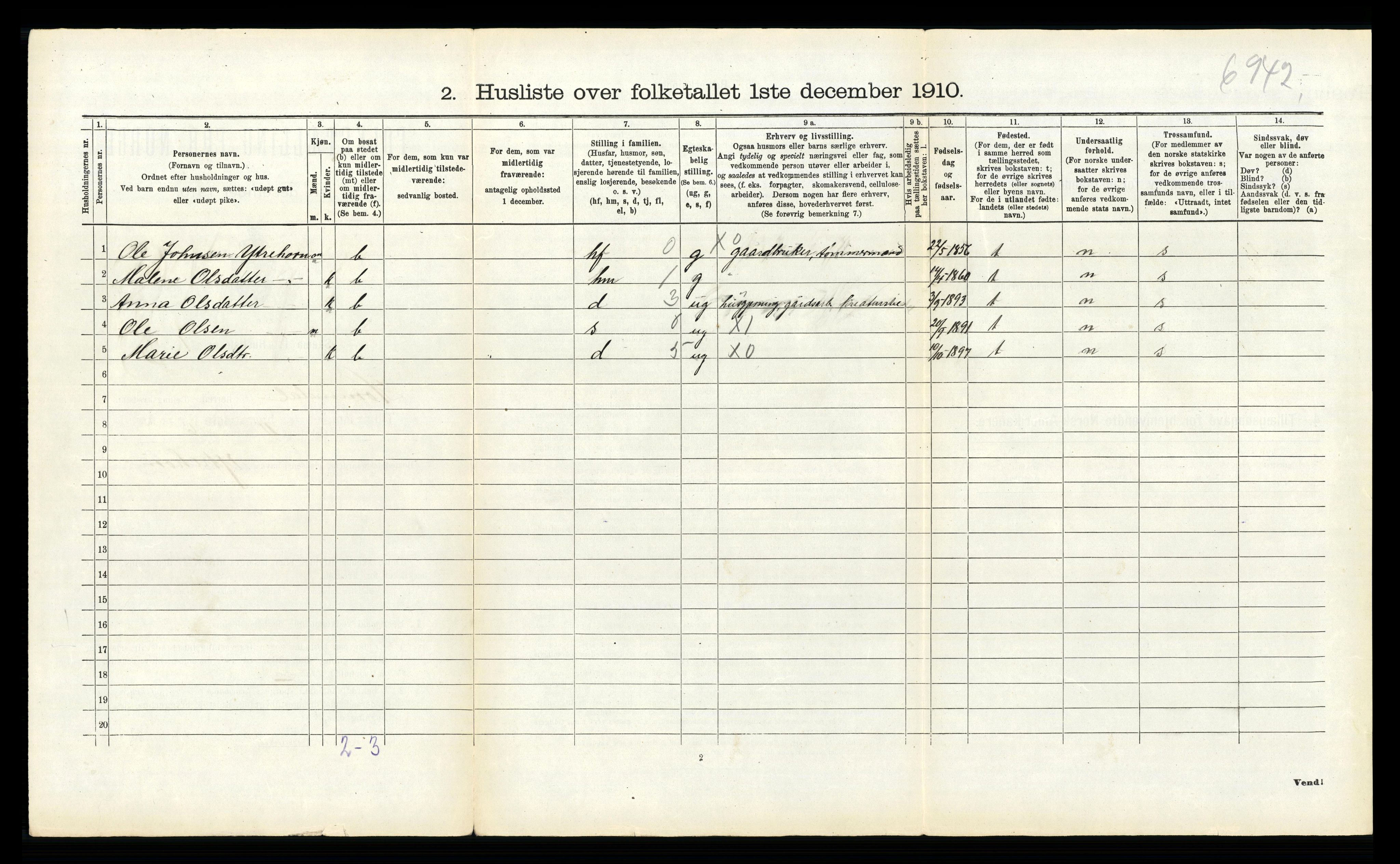 RA, 1910 census for Hornindal, 1910, p. 355