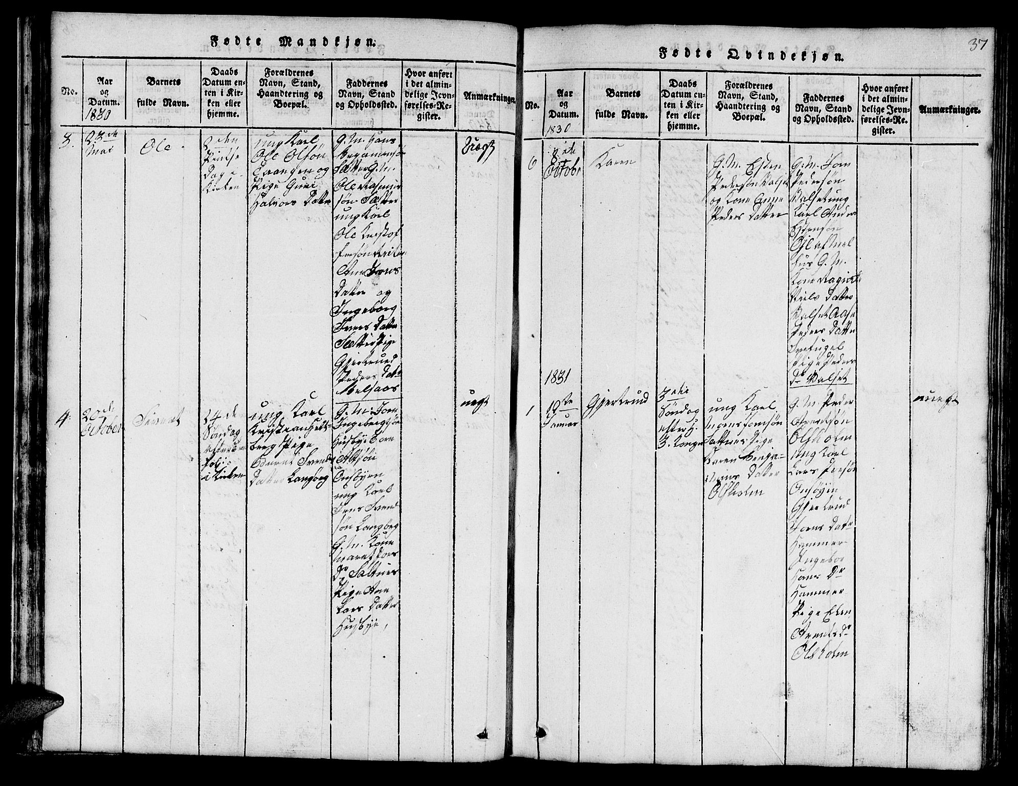 Ministerialprotokoller, klokkerbøker og fødselsregistre - Sør-Trøndelag, SAT/A-1456/666/L0788: Parish register (copy) no. 666C01, 1816-1847, p. 37