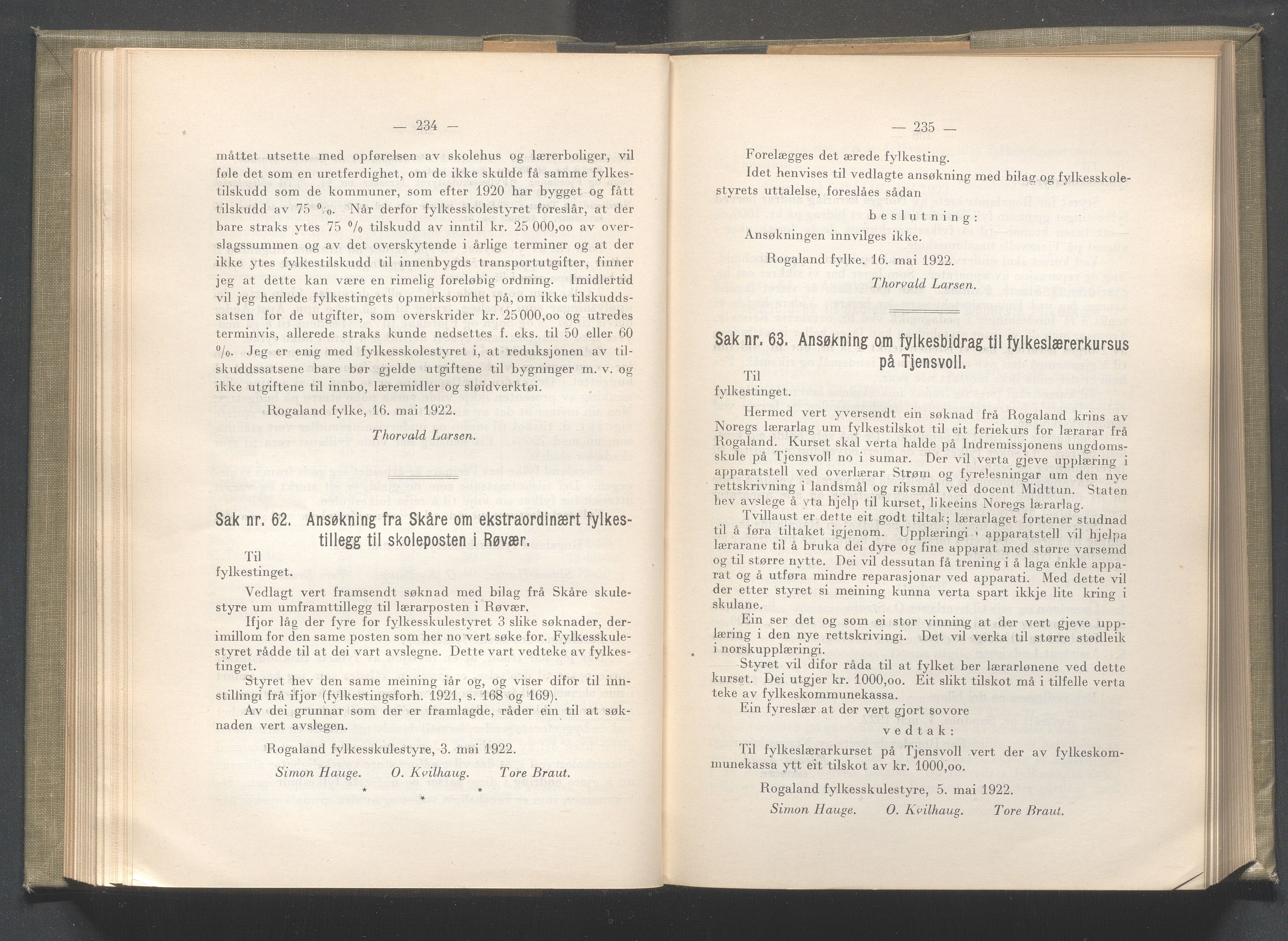 Rogaland fylkeskommune - Fylkesrådmannen , IKAR/A-900/A/Aa/Aaa/L0041: Møtebok , 1922, p. 234-235