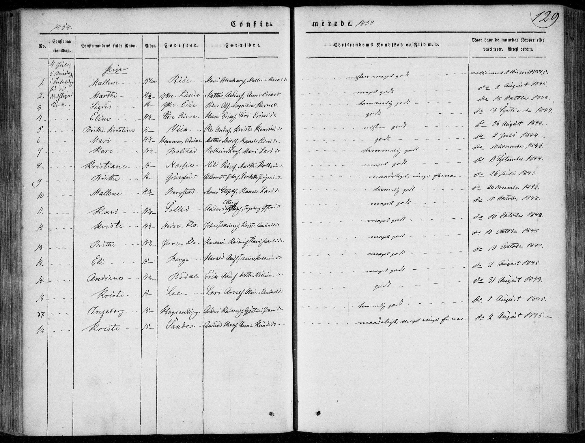 Stryn Sokneprestembete, AV/SAB-A-82501: Parish register (official) no. A 2, 1844-1861, p. 129