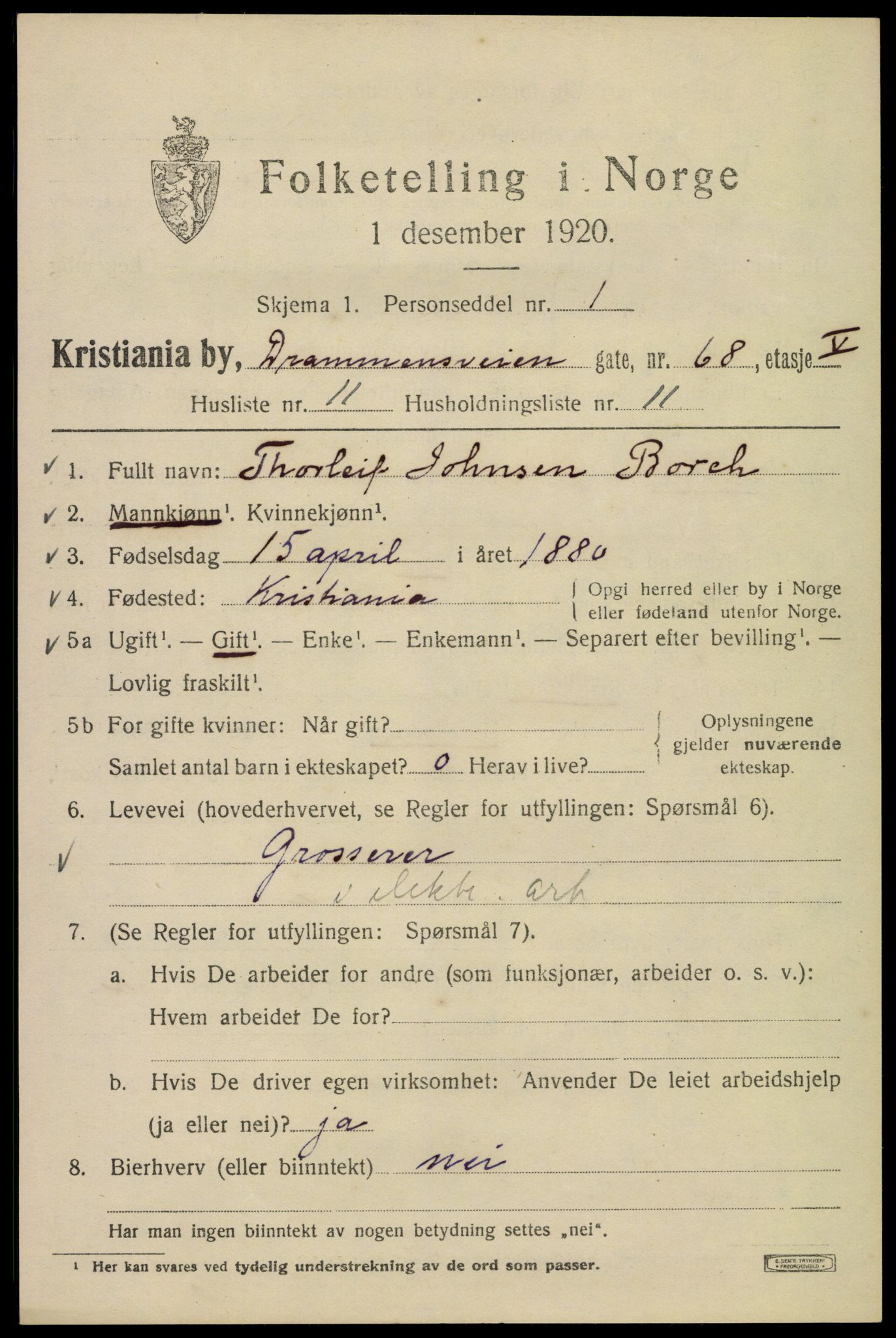 SAO, 1920 census for Kristiania, 1920, p. 202297