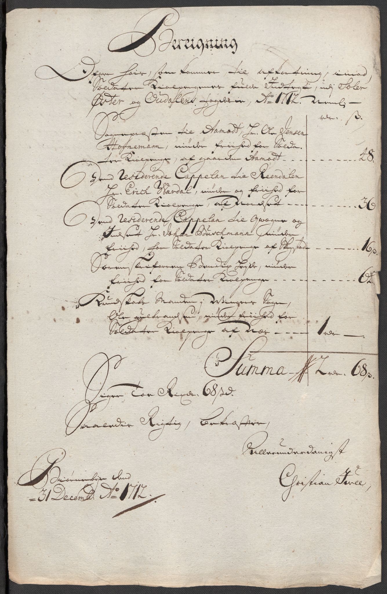 Rentekammeret inntil 1814, Reviderte regnskaper, Fogderegnskap, AV/RA-EA-4092/R13/L0849: Fogderegnskap Solør, Odal og Østerdal, 1712, p. 377