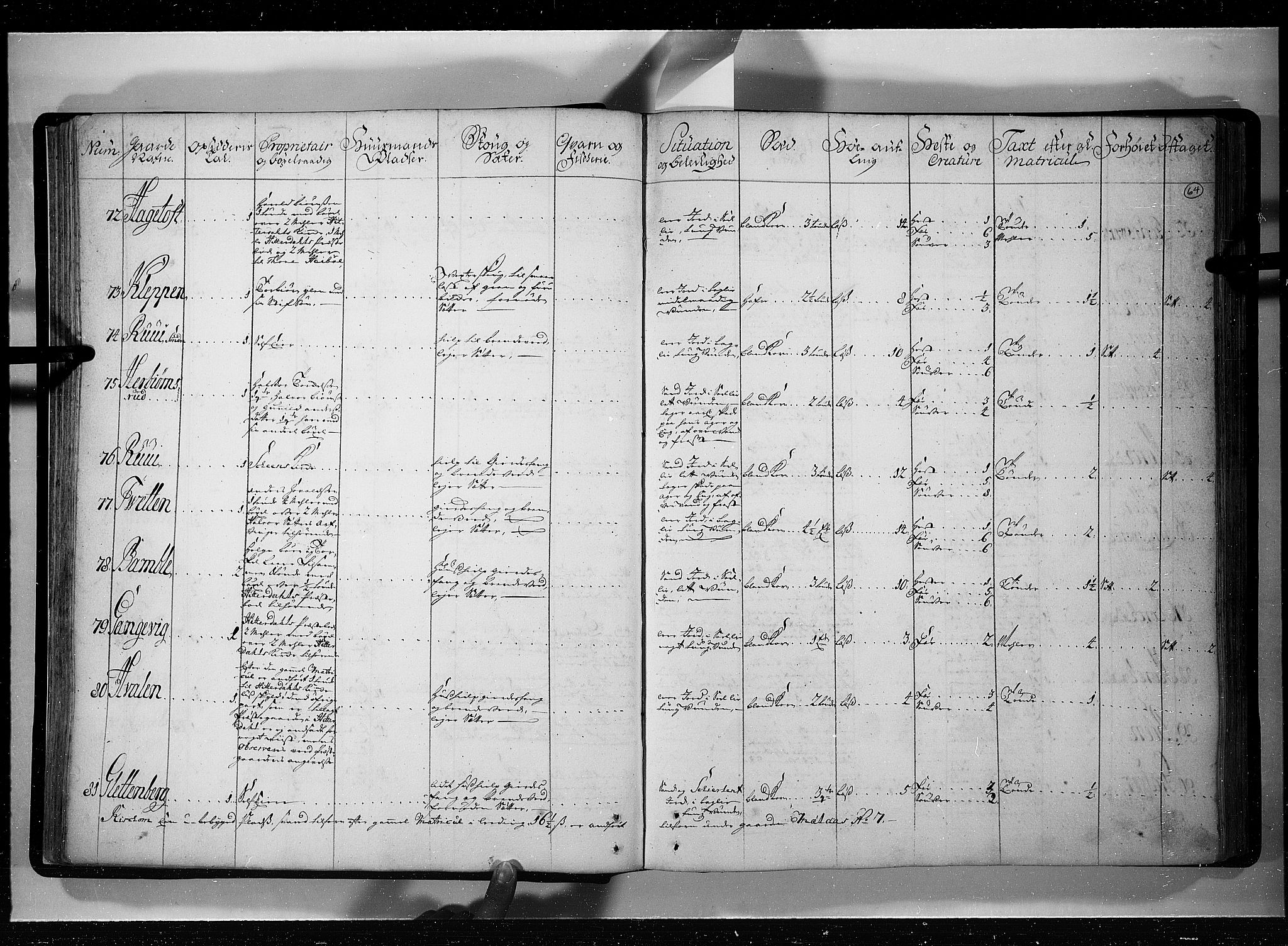 Rentekammeret inntil 1814, Realistisk ordnet avdeling, AV/RA-EA-4070/N/Nb/Nbf/L0121: Øvre og Nedre Telemark eksaminasjonsprotokoll, 1723, p. 63b-64a