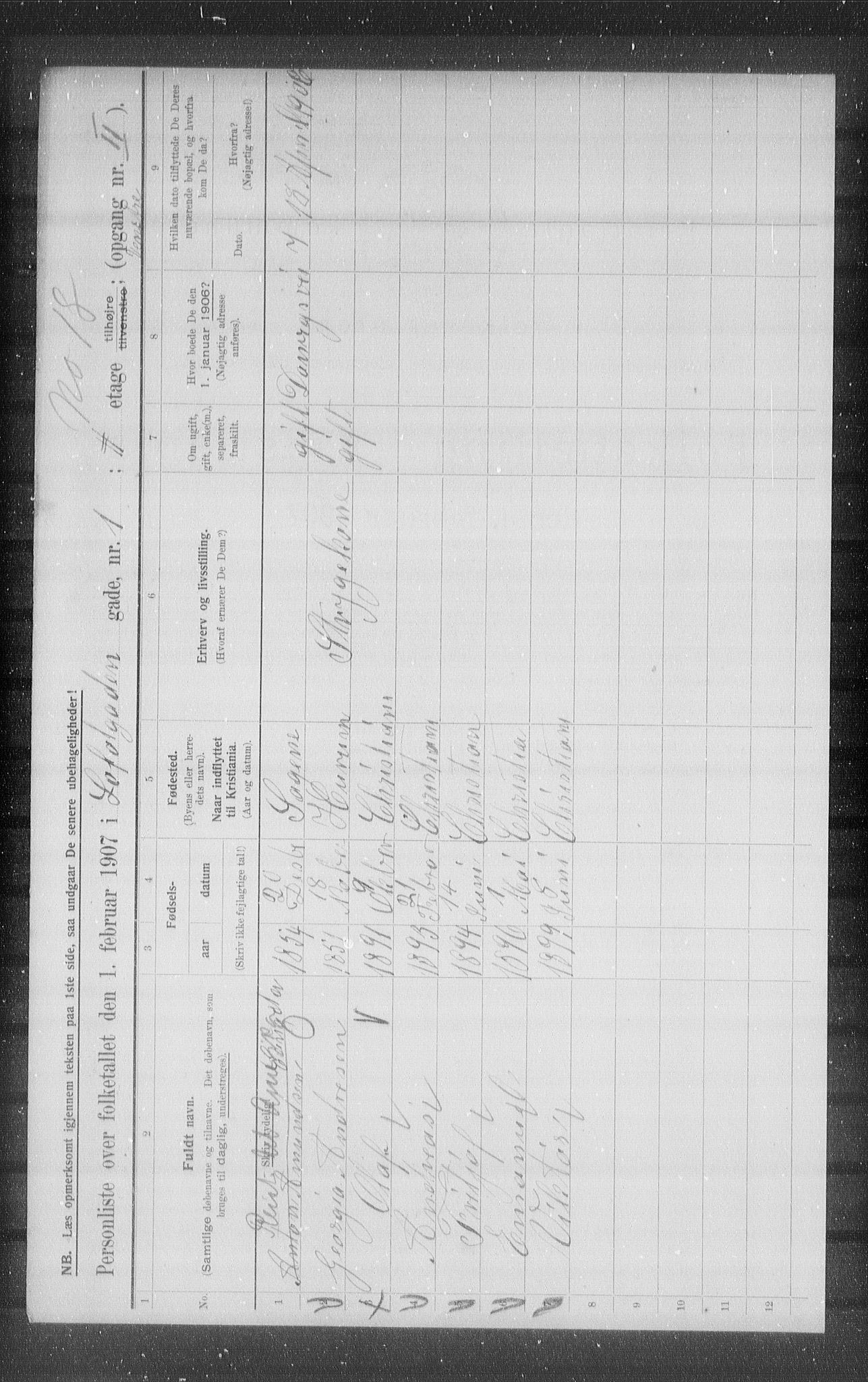 OBA, Municipal Census 1907 for Kristiania, 1907, p. 29836