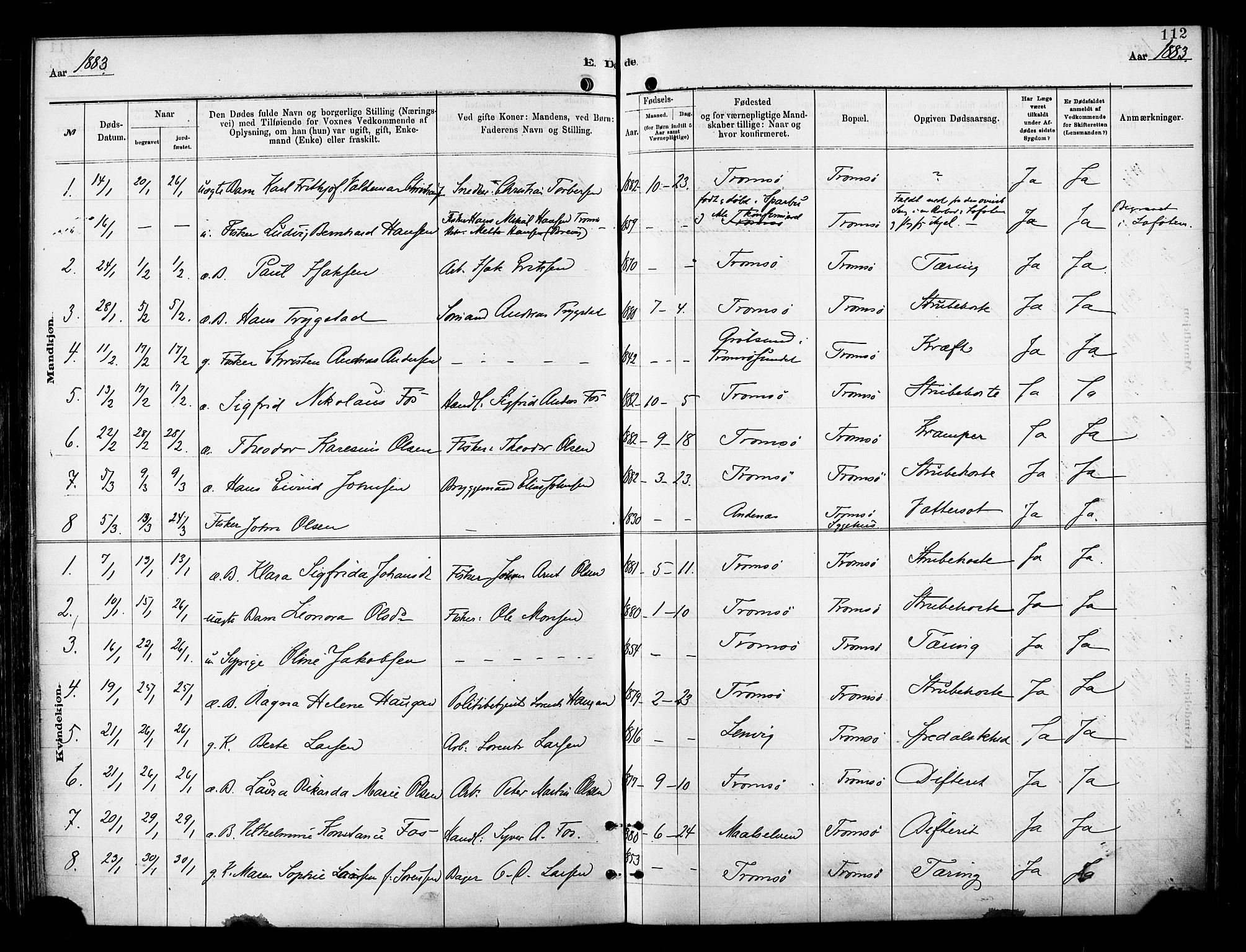 Tromsø sokneprestkontor/stiftsprosti/domprosti, AV/SATØ-S-1343/G/Ga/L0014kirke: Parish register (official) no. 14, 1878-1888, p. 112