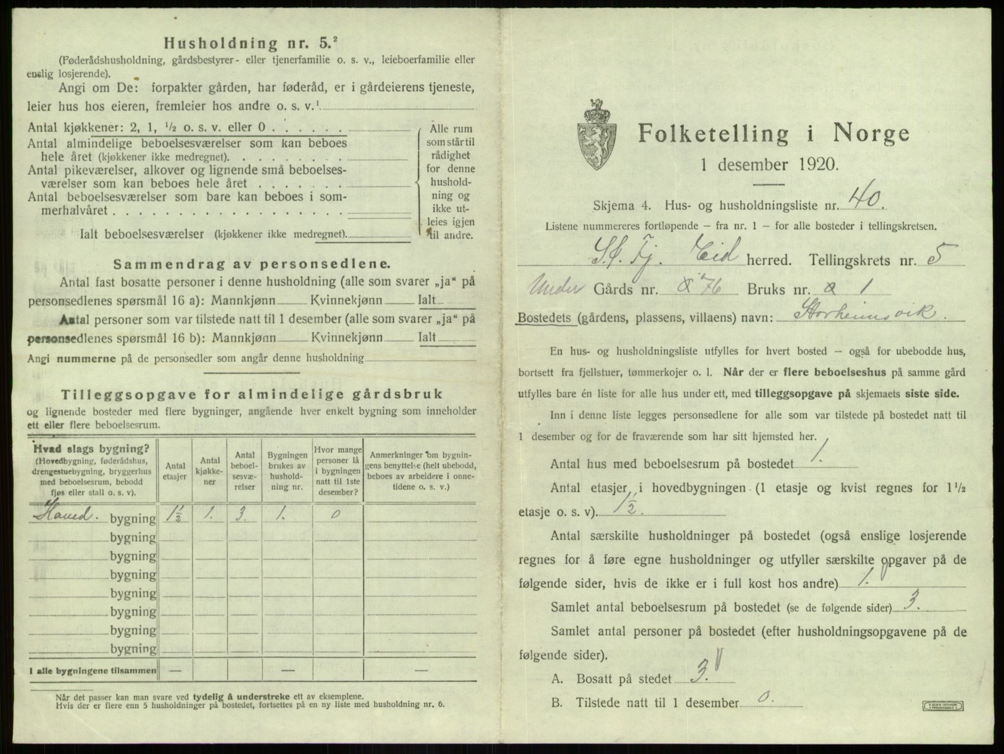 SAB, 1920 census for Eid, 1920, p. 315