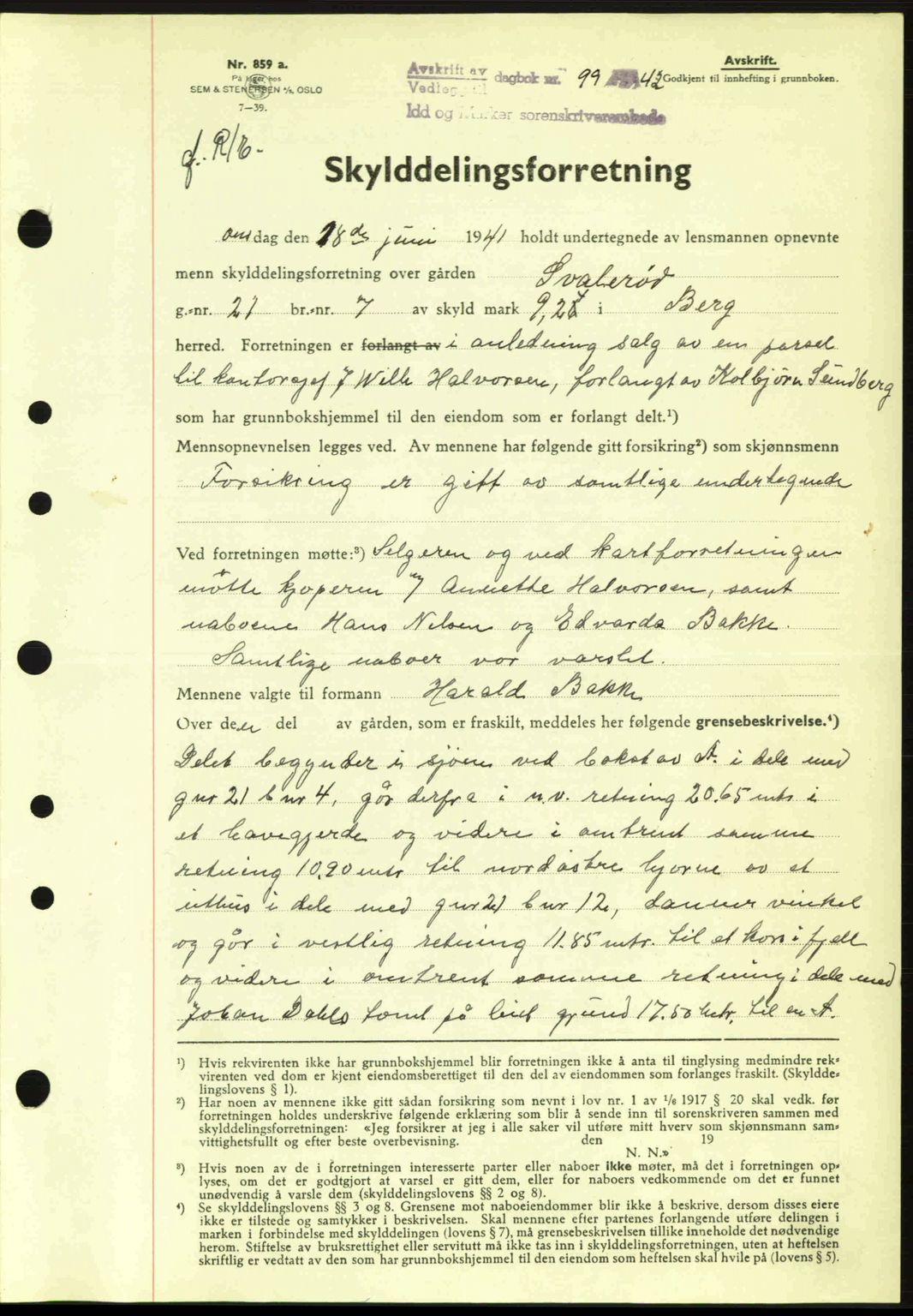 Idd og Marker sorenskriveri, AV/SAO-A-10283/G/Gb/Gbb/L0005: Mortgage book no. A5, 1941-1943, Diary no: : 99/1942