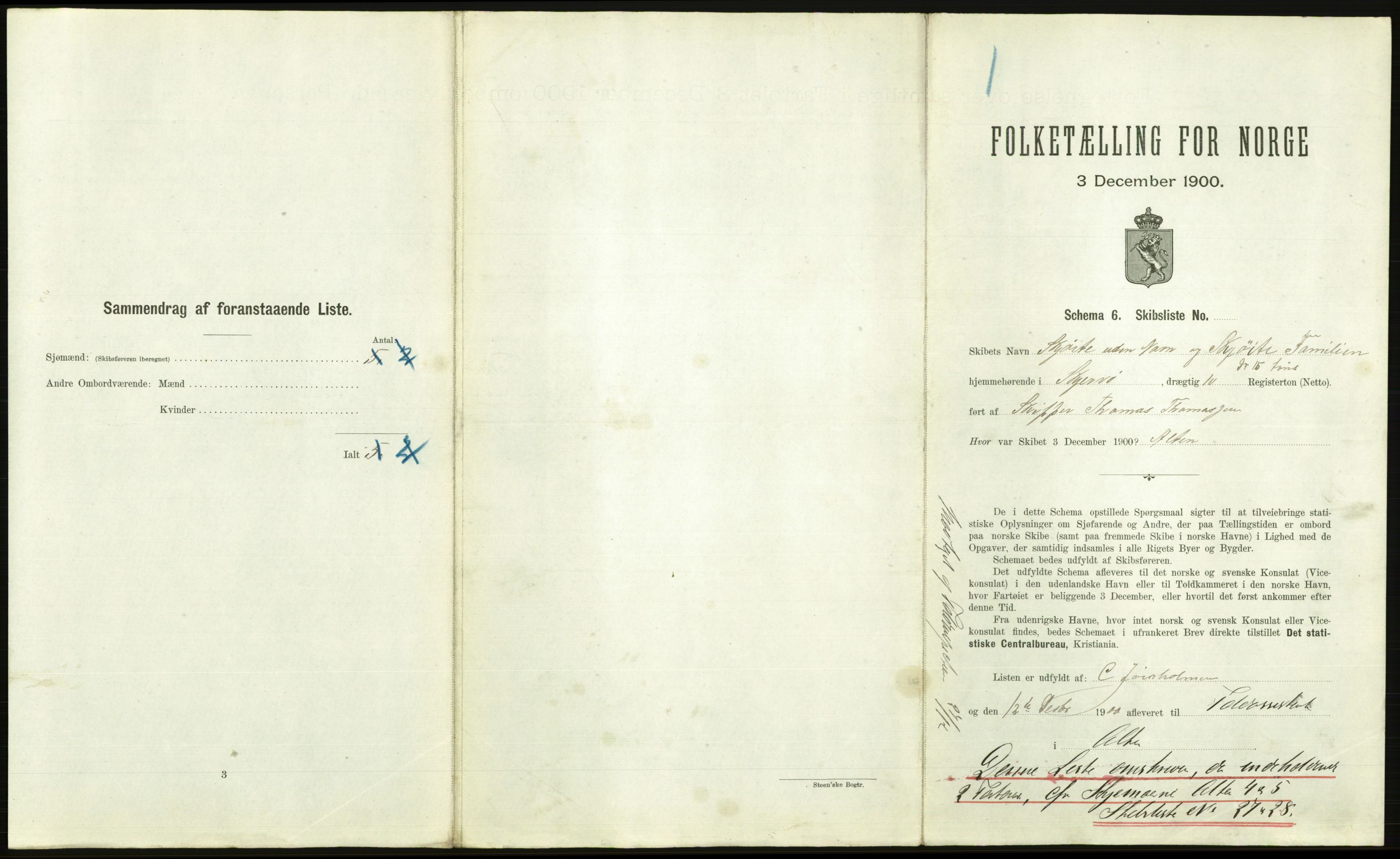 RA, 1900 Census - ship lists from ships in Norwegian harbours, harbours abroad and at sea, 1900, p. 2827