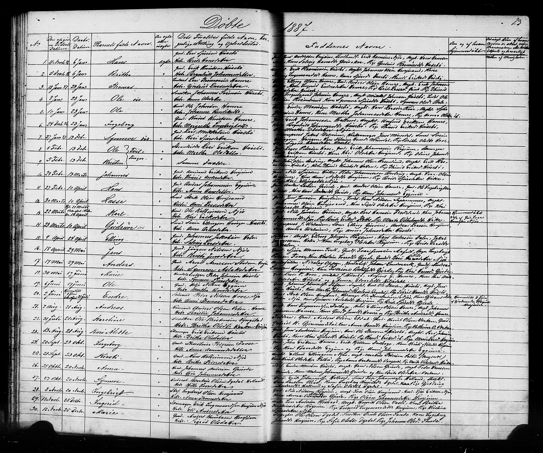 Leikanger sokneprestembete, AV/SAB-A-81001/H/Hab/Haba/L0001: Parish register (copy) no. A 1, 1873-1916, p. 23