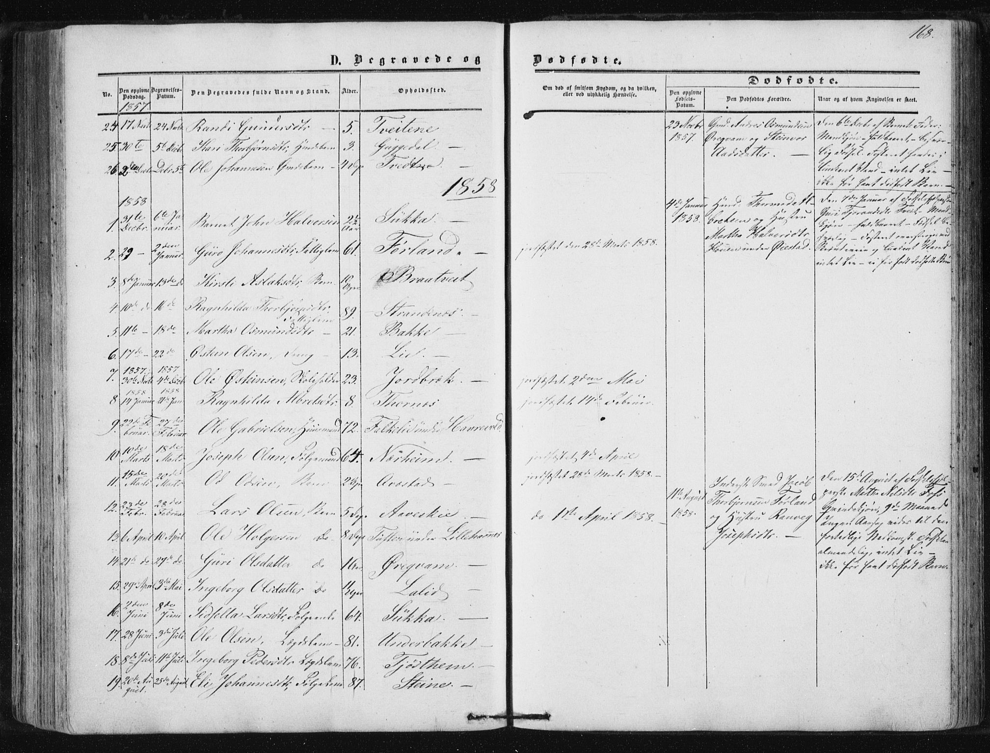 Suldal sokneprestkontor, AV/SAST-A-101845/01/IV/L0009: Parish register (official) no. A 9, 1854-1868, p. 168