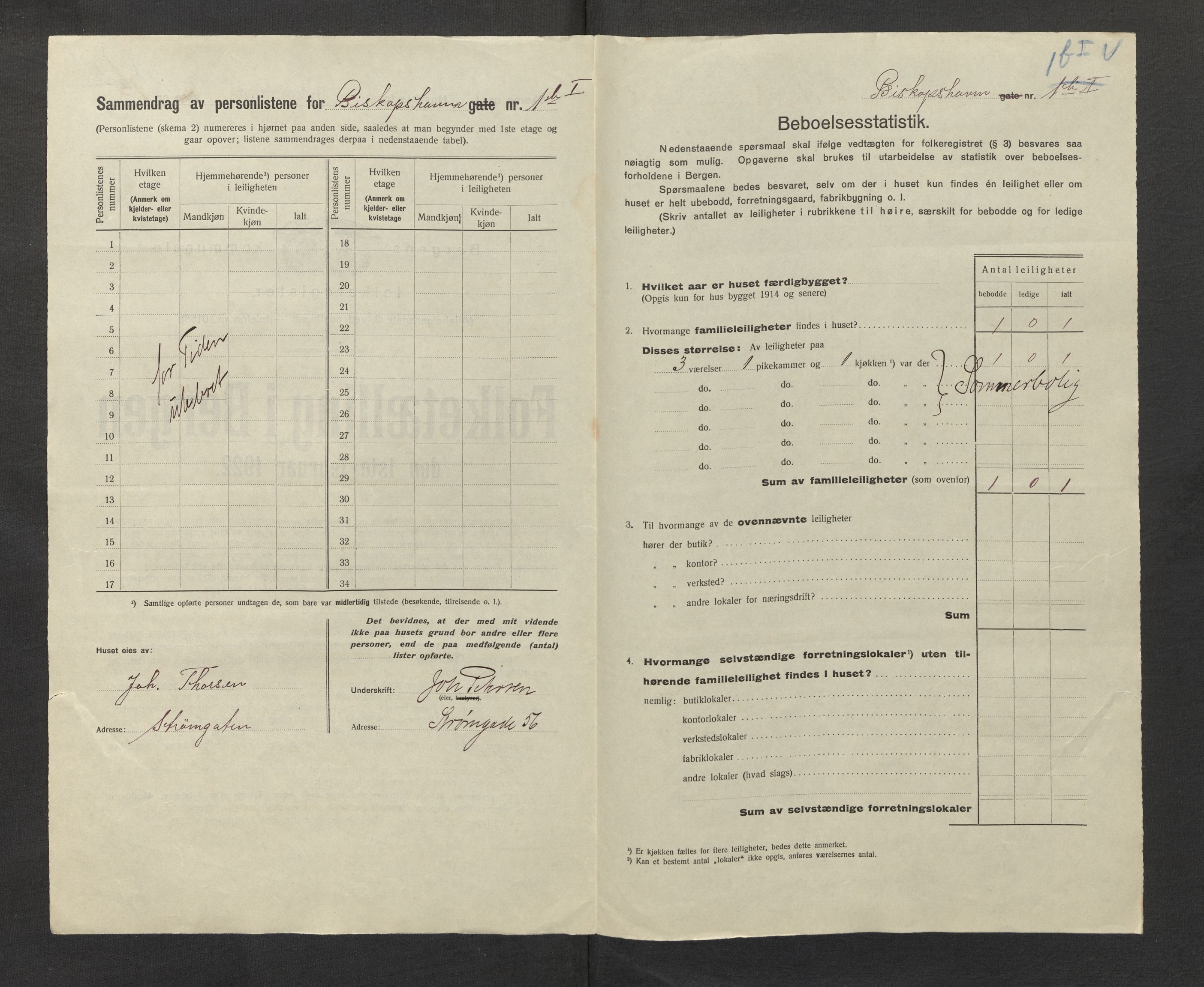 SAB, Municipal Census 1922 for Bergen, 1922, p. 2768