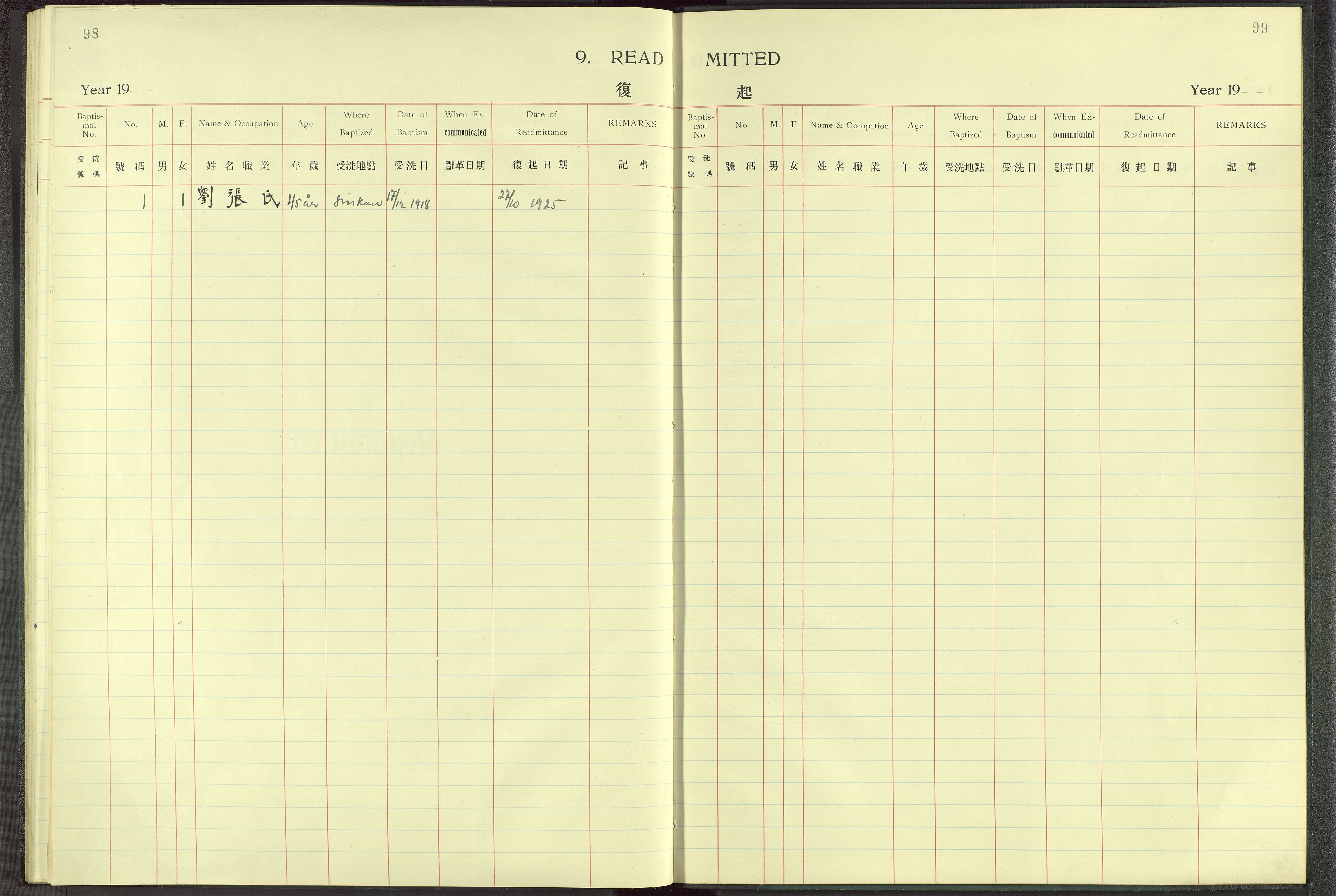 Det Norske Misjonsselskap - utland - Kina (Hunan), VID/MA-A-1065/Dm/L0004: Parish register (official) no. 49, 1913-1948, p. 98-99