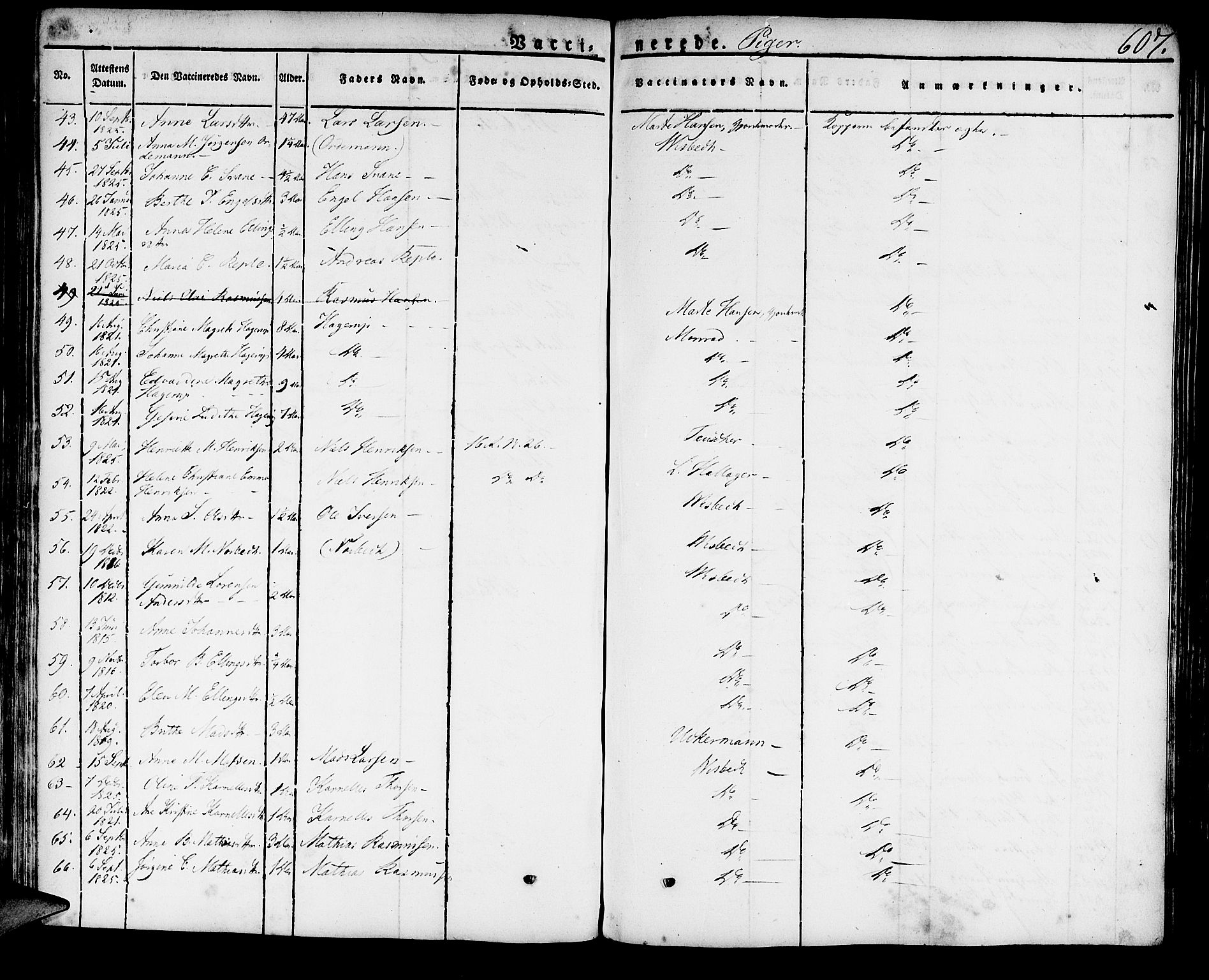 Domkirken sokneprestembete, SAB/A-74801/H/Haa/L0012: Parish register (official) no. A 12, 1821-1840, p. 607