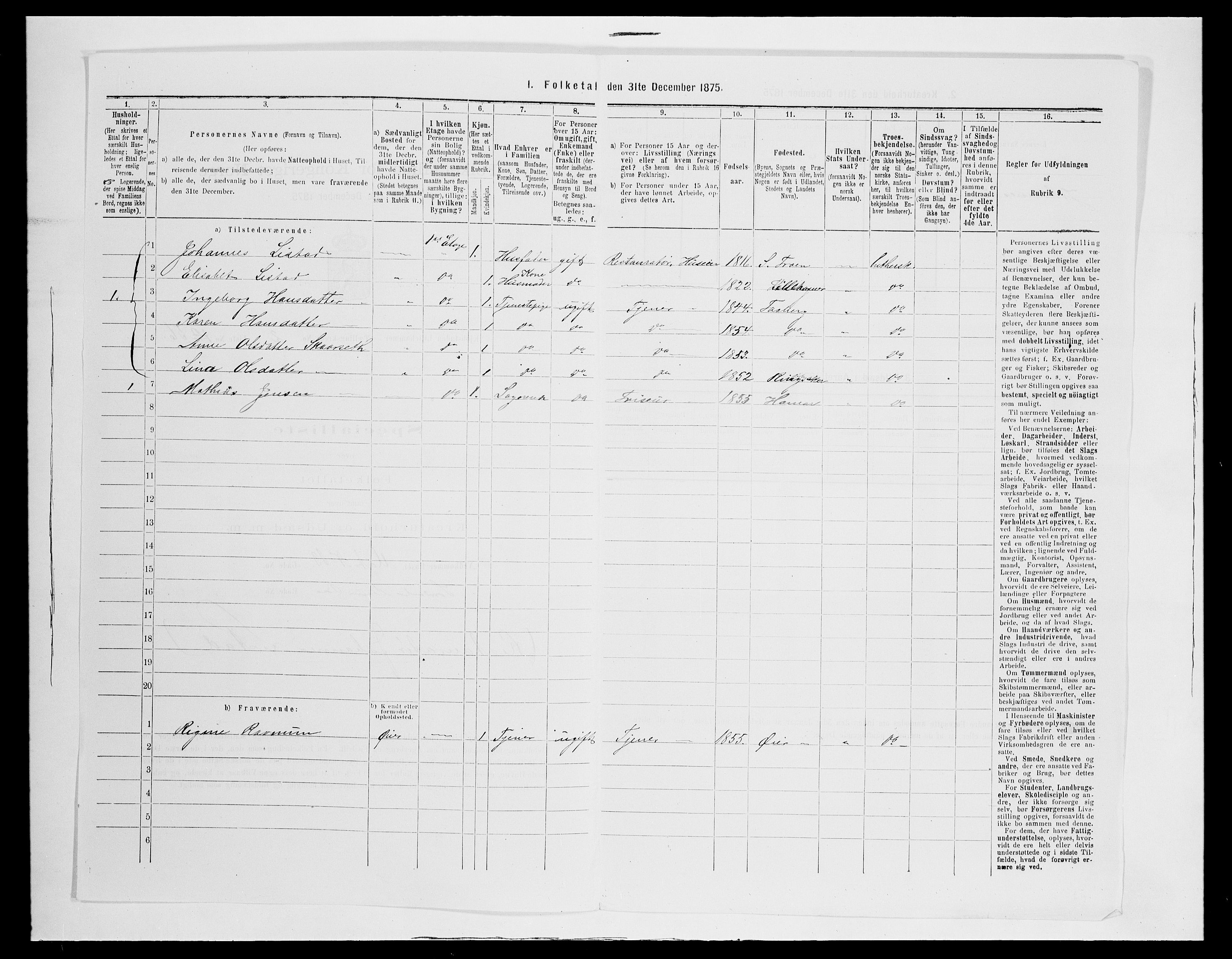 SAH, 1875 census for 0501B Fåberg/Lillehammer, 1875, p. 130