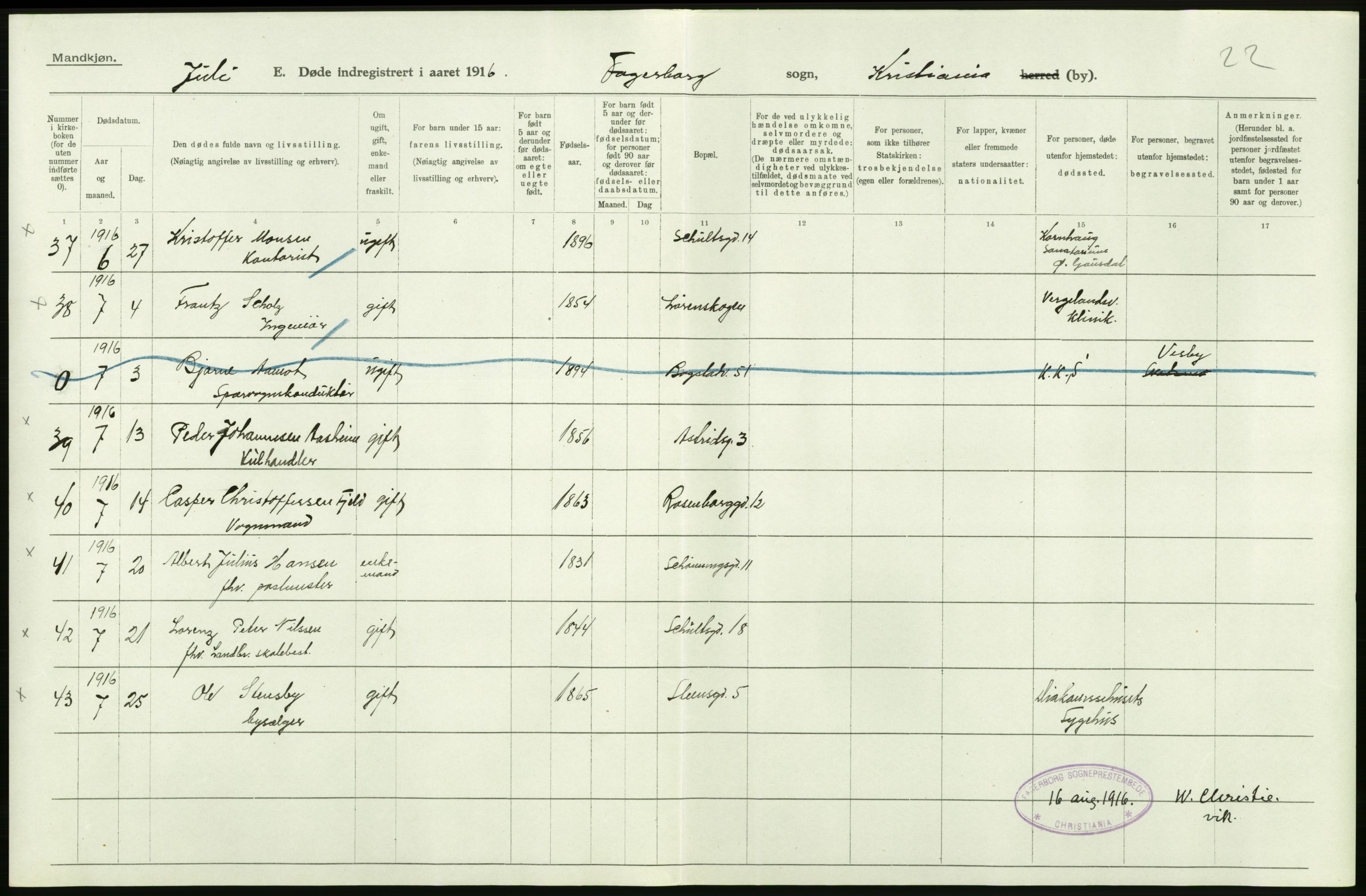 Statistisk sentralbyrå, Sosiodemografiske emner, Befolkning, AV/RA-S-2228/D/Df/Dfb/Dfbf/L0010: Kristiania: Døde, dødfødte., 1916, p. 378