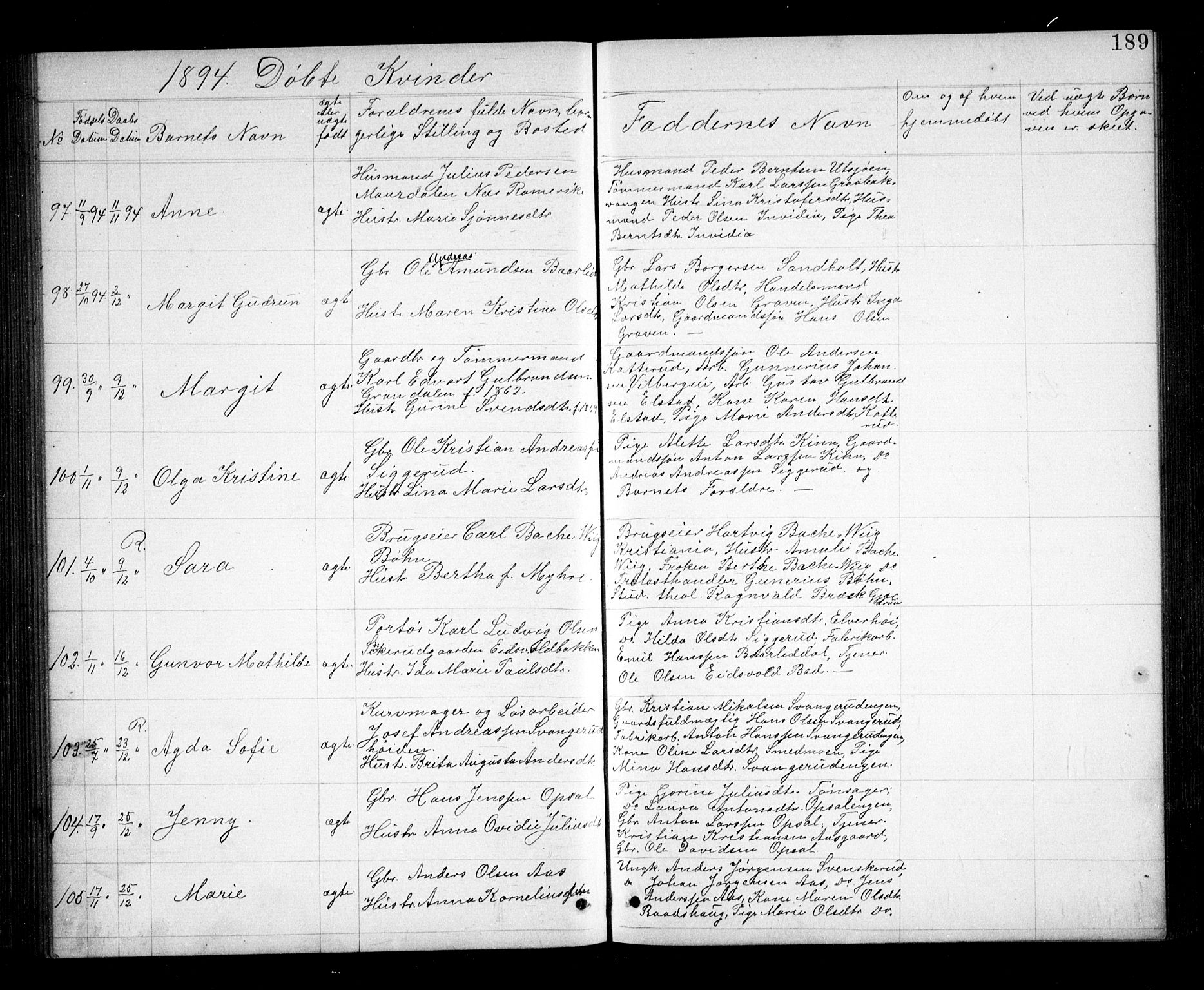 Eidsvoll prestekontor Kirkebøker, AV/SAO-A-10888/G/Ga/L0005: Parish register (copy) no. I 5, 1884-1894, p. 189