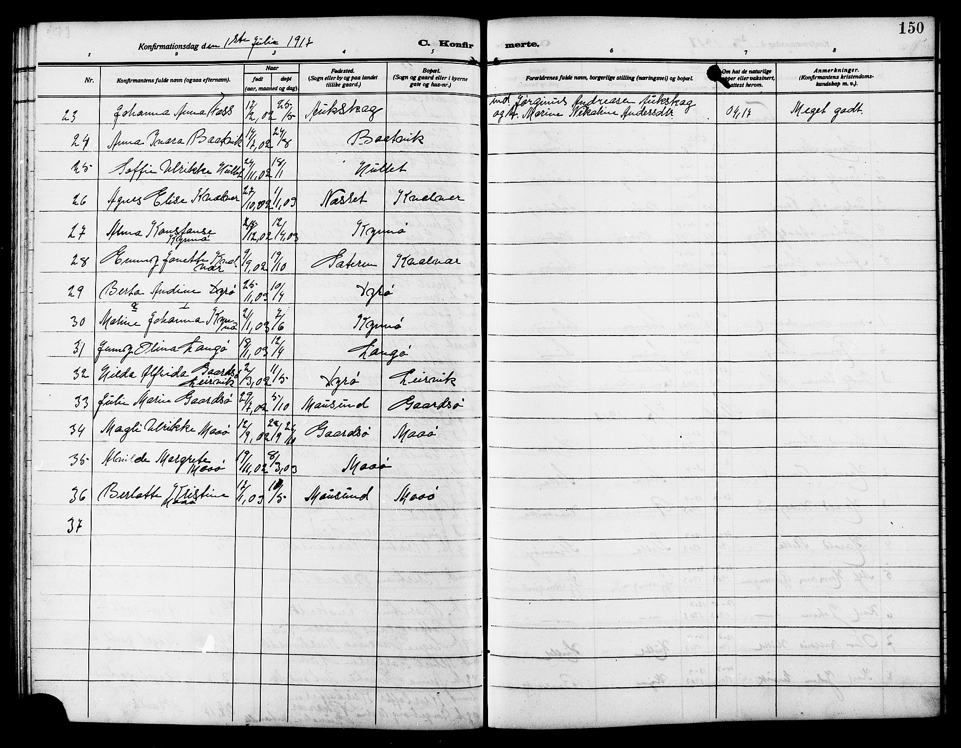 Ministerialprotokoller, klokkerbøker og fødselsregistre - Sør-Trøndelag, AV/SAT-A-1456/640/L0588: Parish register (copy) no. 640C05, 1909-1922, p. 150