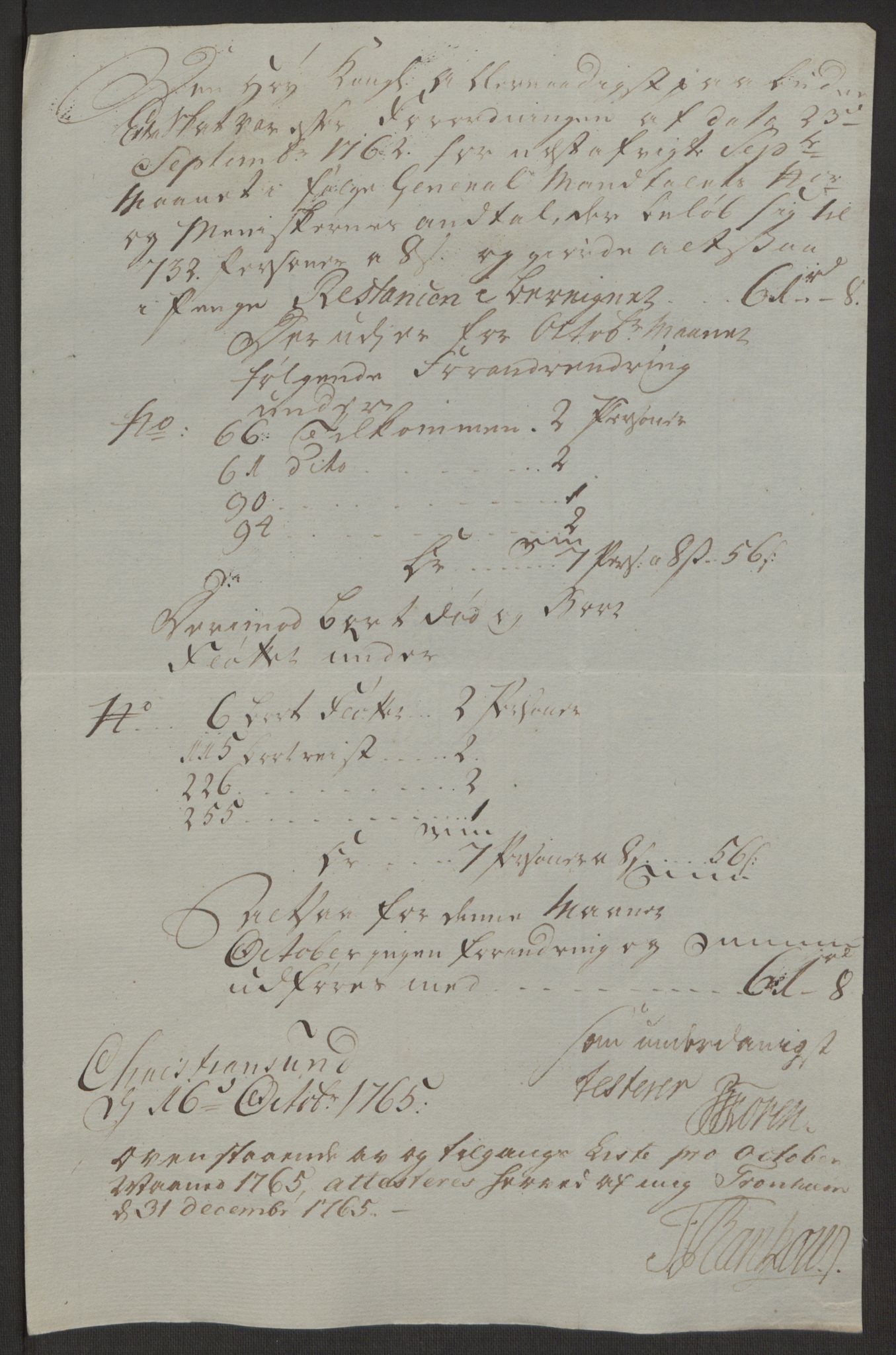 Rentekammeret inntil 1814, Reviderte regnskaper, Byregnskaper, AV/RA-EA-4066/R/Rr/L0495/0004: [R1] Kontribusjonsregnskap / Ekstraskatt, 1762-1772, p. 67