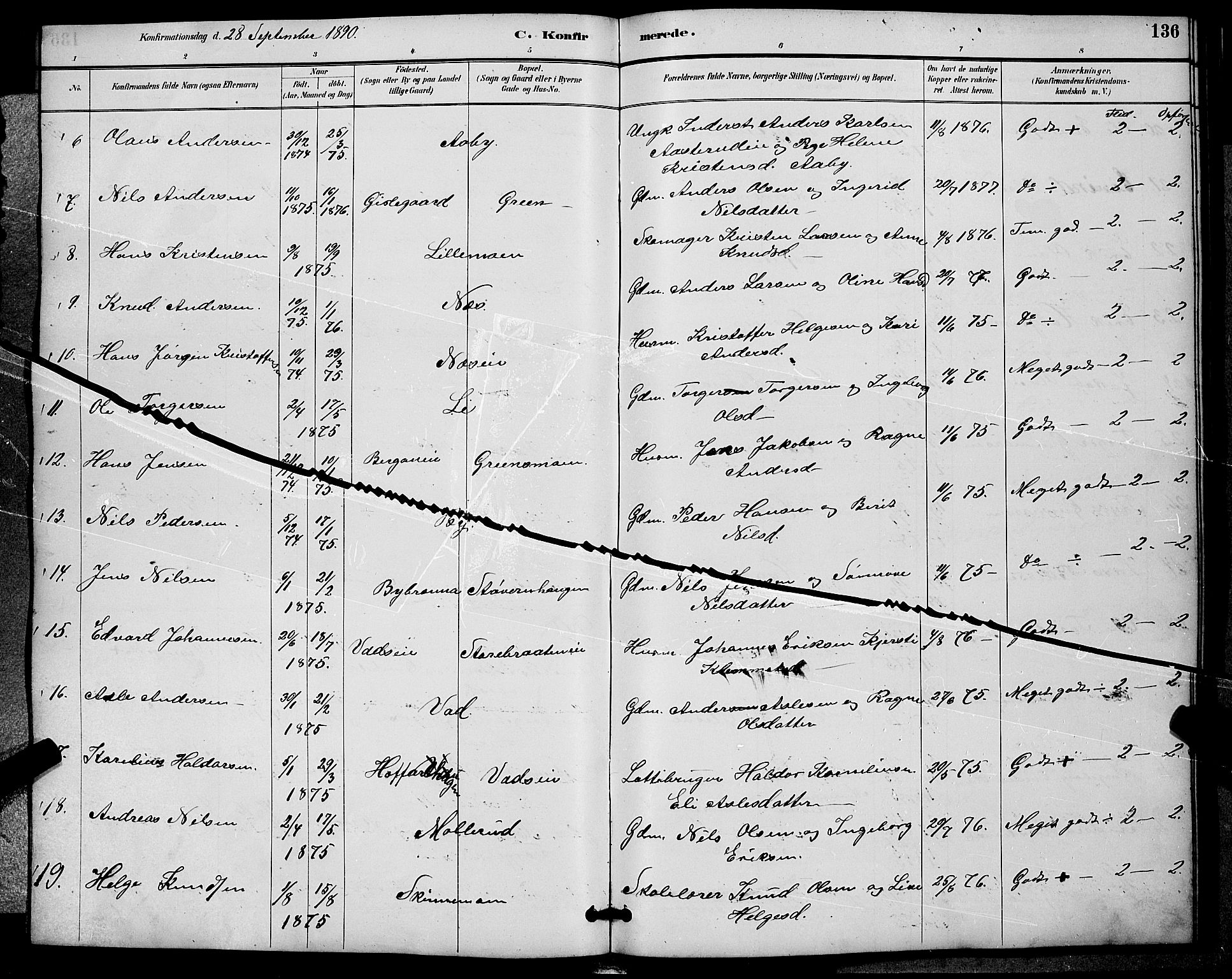 Sigdal kirkebøker, SAKO/A-245/G/Ga/L0005: Parish register (copy) no. I 5, 1886-1900, p. 136
